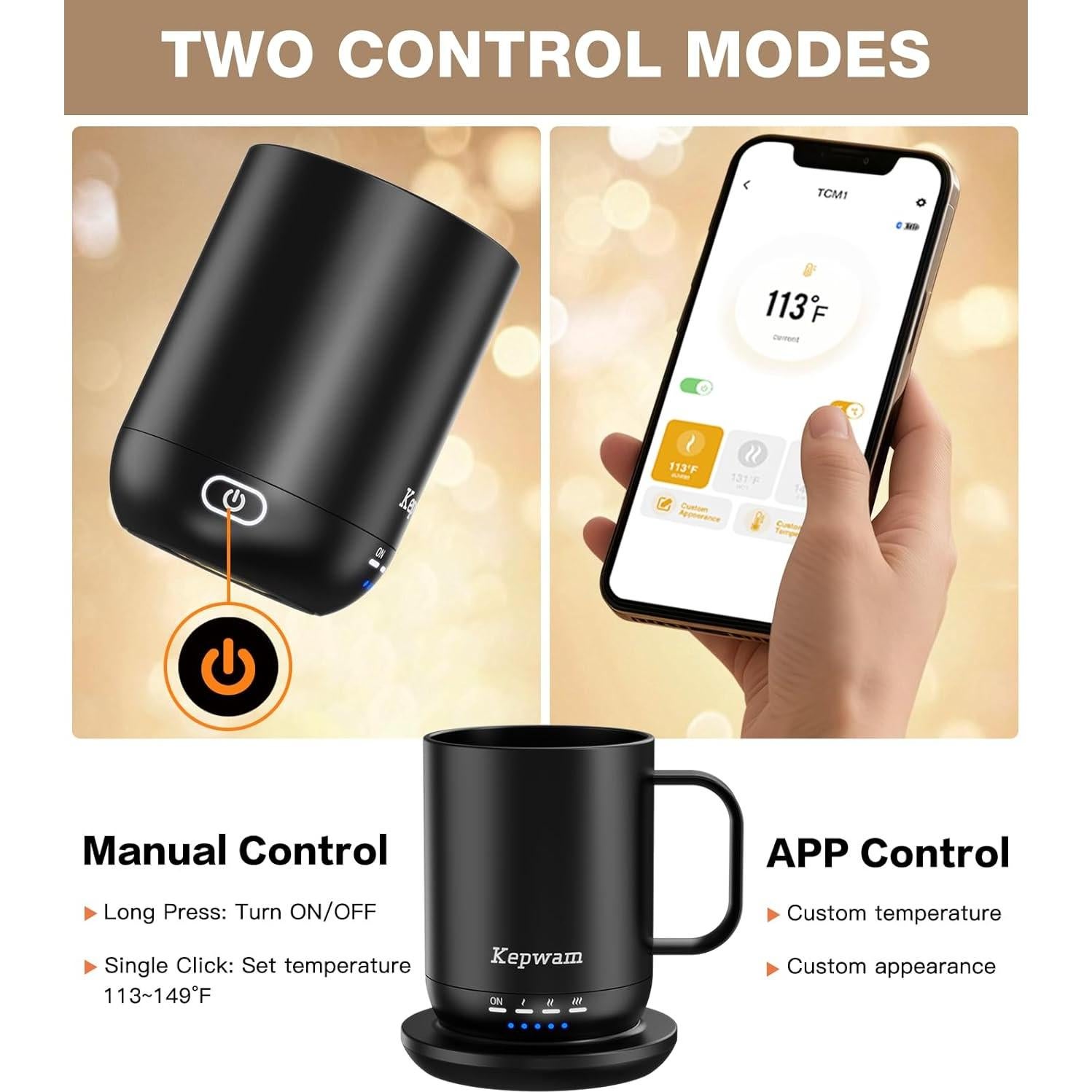 Taza de café calefaccionada Kepwam 14 oz Control Táctil