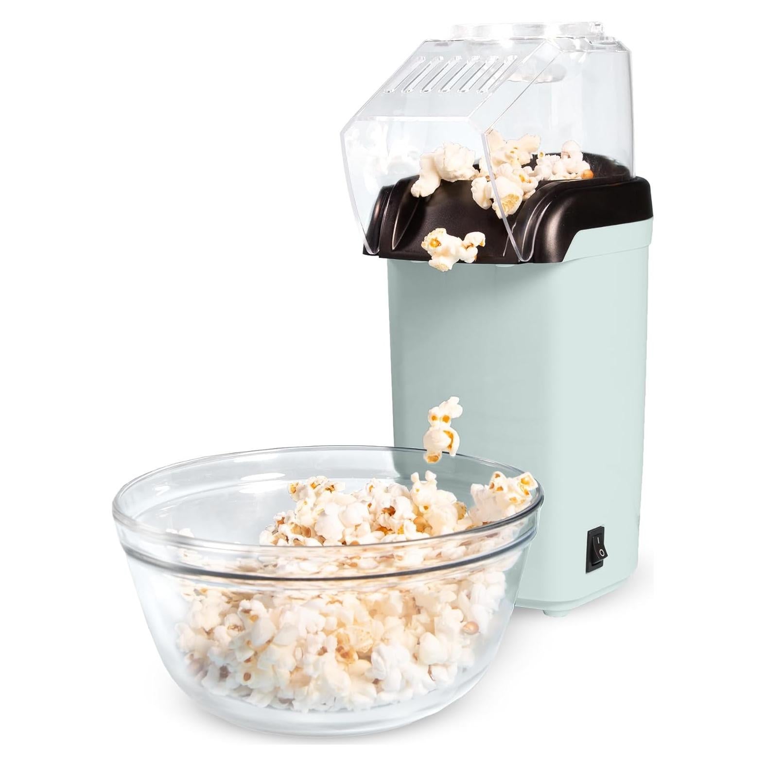 Hot Air Popcorn Popper, Healthy and Delicious Popcorn in Minutes, Fast and Easy-to-Use, Built-In Measuring Cup and Butter Warmer, 8 Cups, Aqua