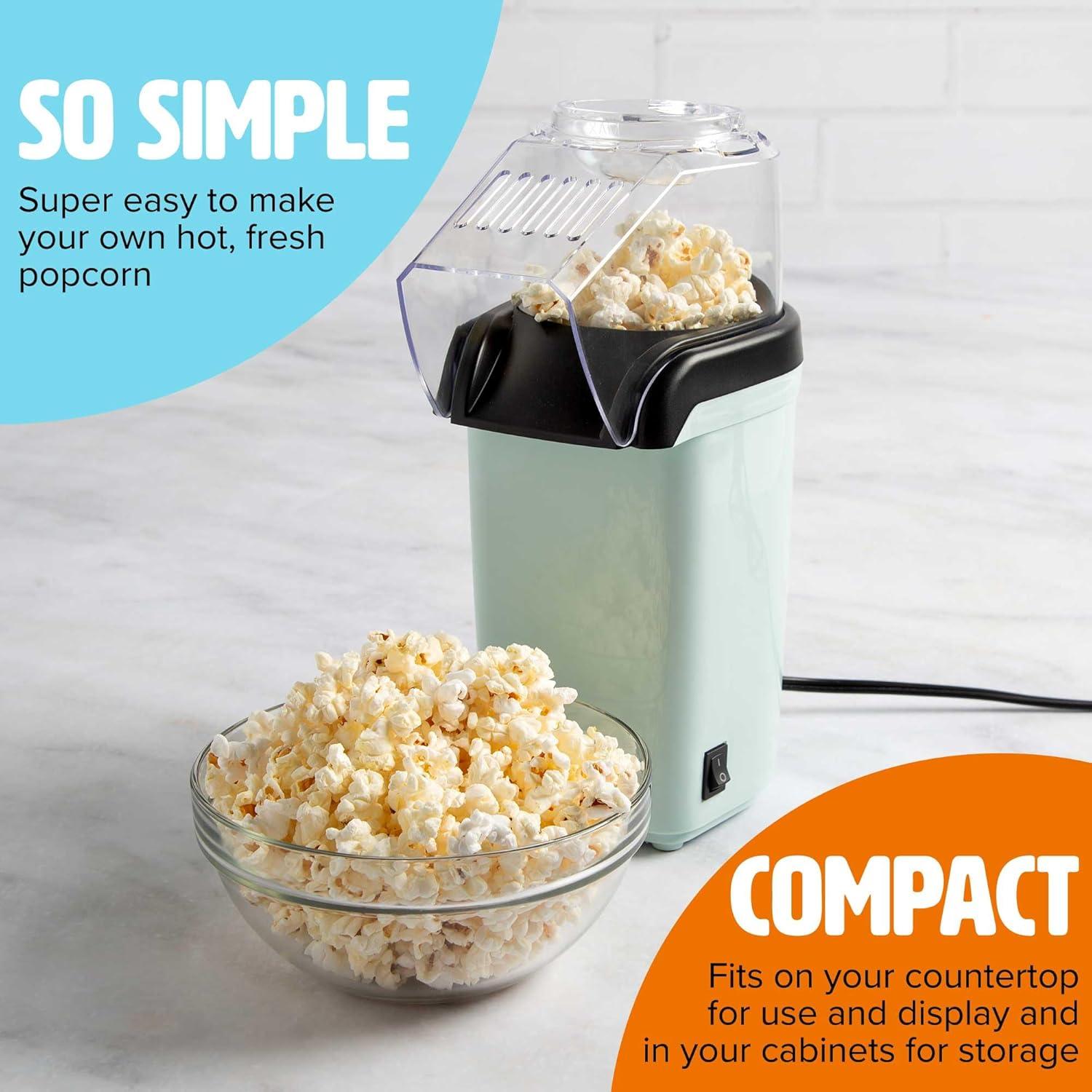 Hot Air Popcorn Popper, Healthy and Delicious Popcorn in Minutes, Fast and Easy-to-Use, Built-In Measuring Cup and Butter Warmer, 8 Cups, Aqua