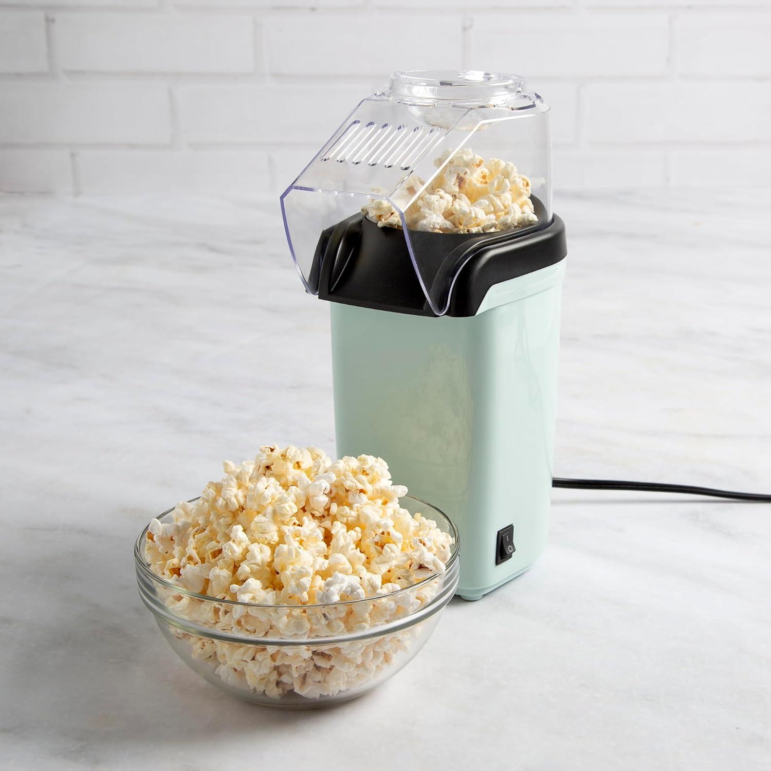 Hot Air Popcorn Popper, Healthy and Delicious Popcorn in Minutes, Fast and Easy-to-Use, Built-In Measuring Cup and Butter Warmer, 8 Cups, Aqua
