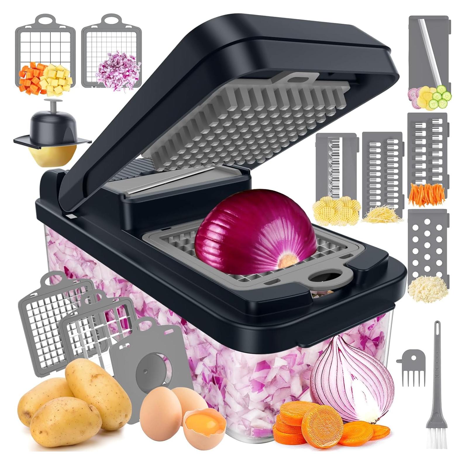 Picador de Verduras 12 en 1 SpaceHacks con 7 Cuchillas, Gris