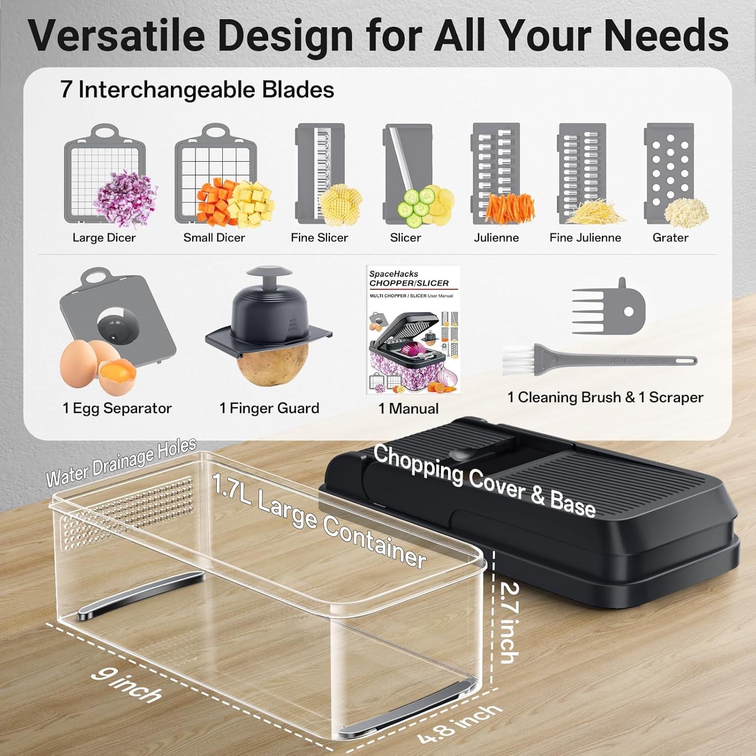 Picador de Verduras 12 en 1 SpaceHacks con 7 Cuchillas, Gris