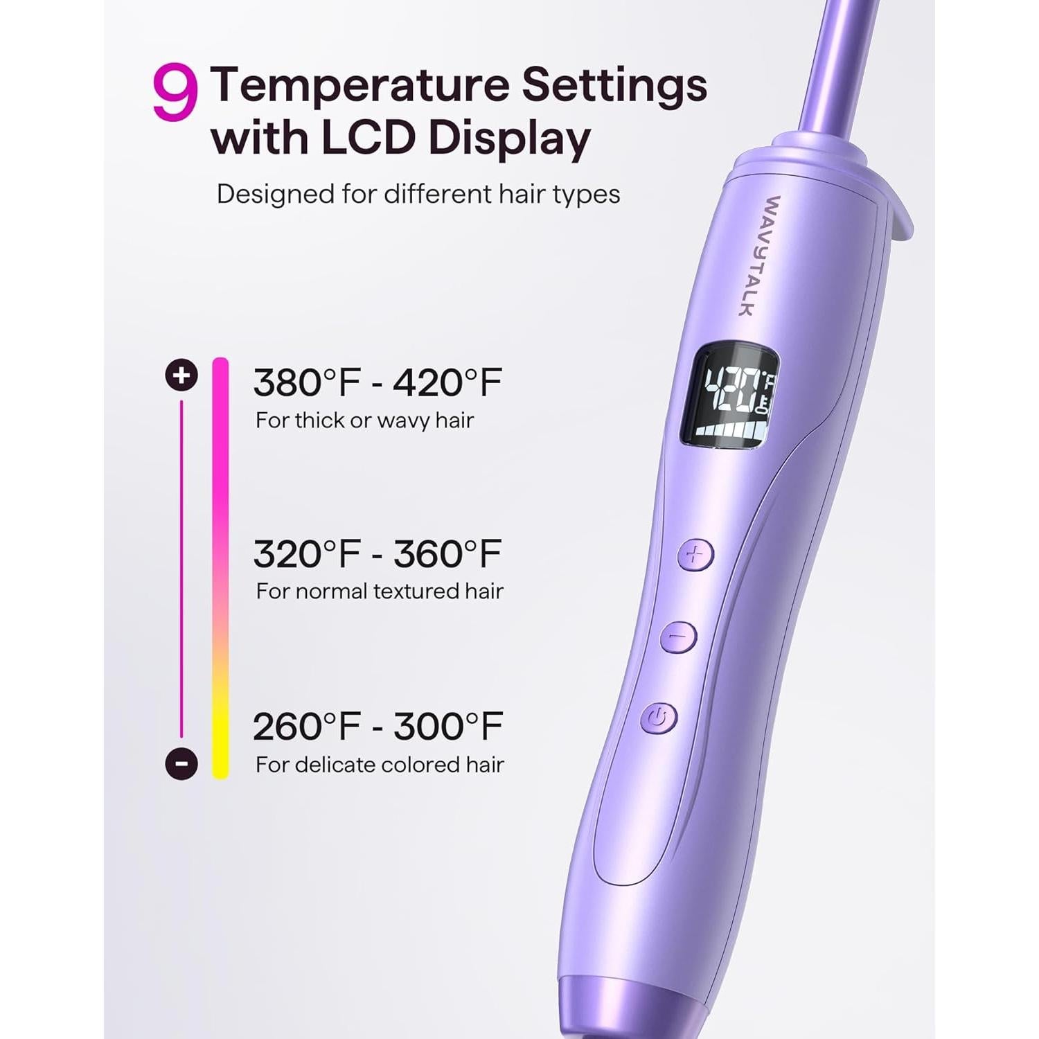 Plancha de Rizar Wavytalk 3/8" Cerámica Ajustable Púrpura