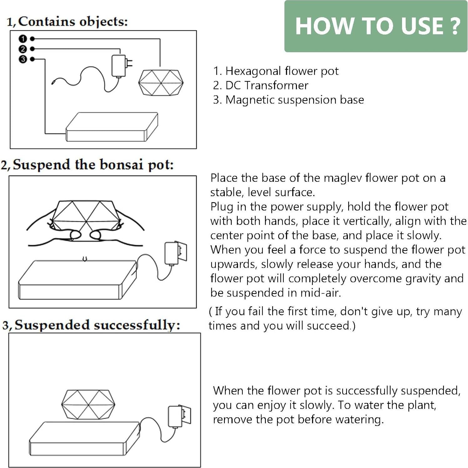 Maceta Flotante WUPYI Diamante Negra para Plantas de Aire