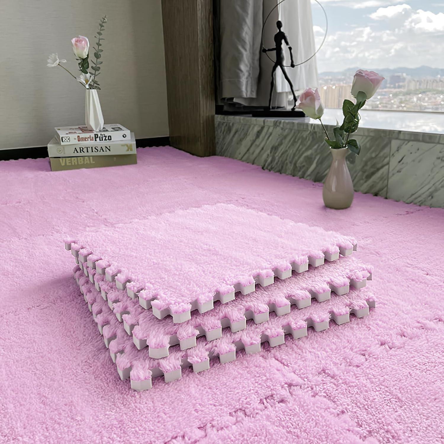 Alfombrillas Interconectables JADERLU 16pcs Rosa 30x30cm