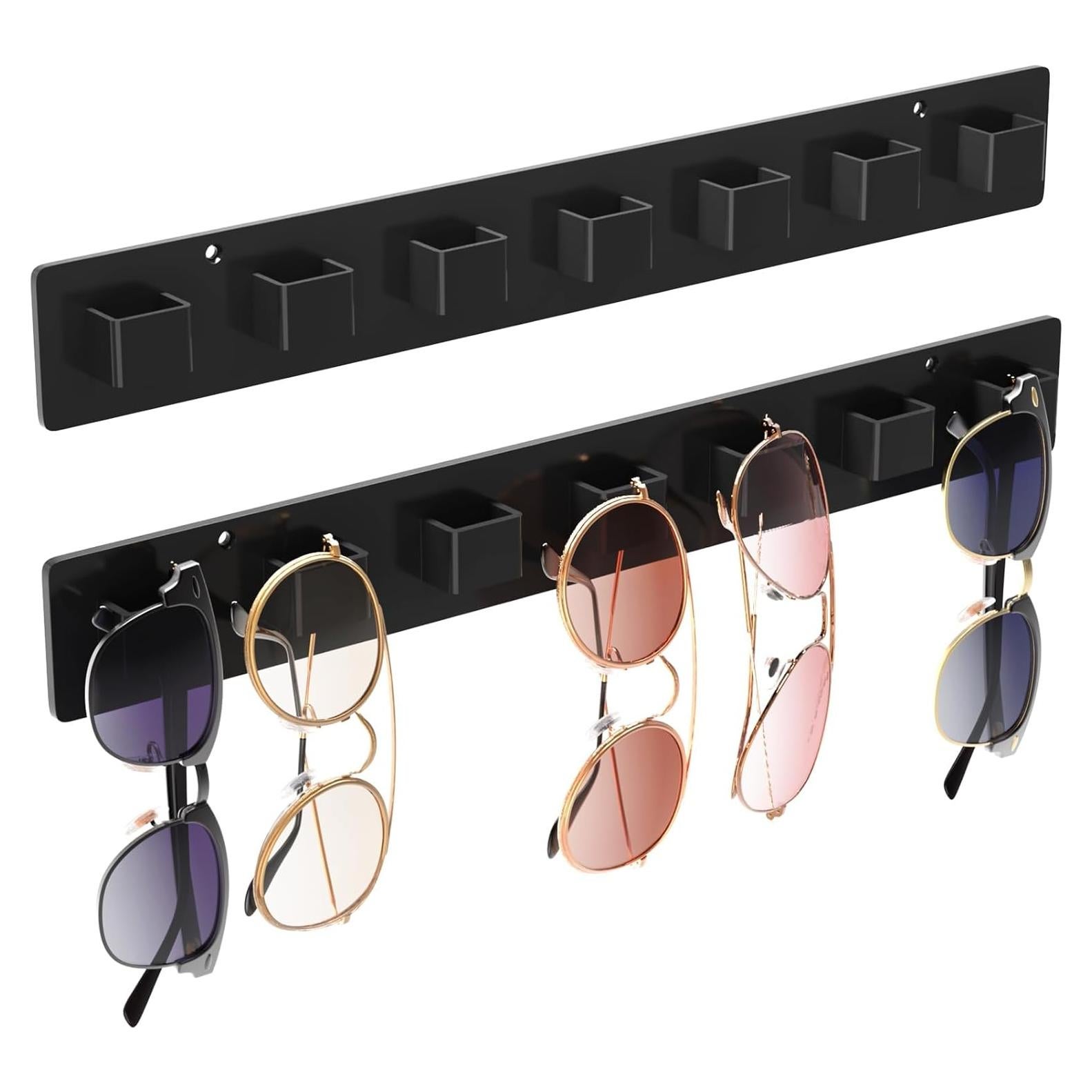 MaxGear Sunglasses Holder Organizer, 2 Pack Acrylic Sunglass Organizer Wall Eyewear Display Rack, Eyeglass Holder Stand for Office & Home Decor, Unique Gifts for Husband, Women & Girls, Black