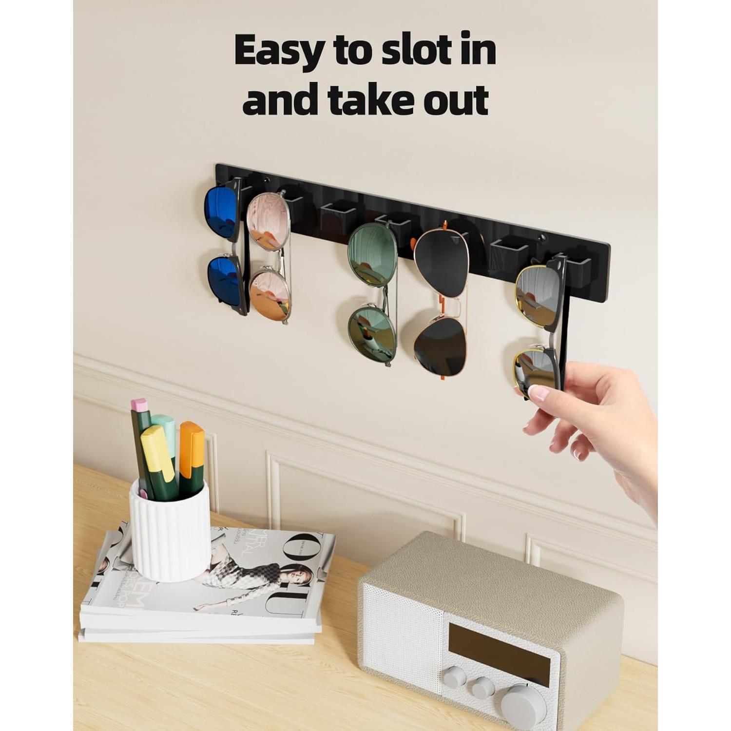 MaxGear Sunglasses Holder Organizer, 2 Pack Acrylic Sunglass Organizer Wall Eyewear Display Rack, Eyeglass Holder Stand for Office & Home Decor, Unique Gifts for Husband, Women & Girls, Black