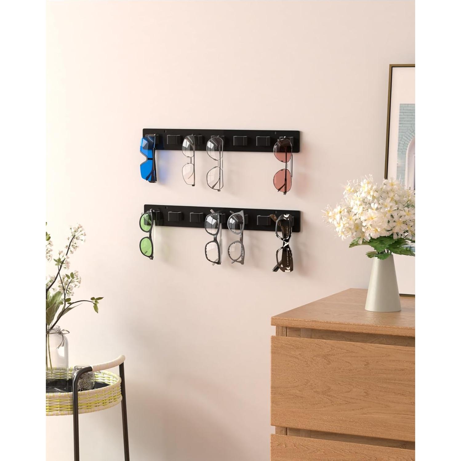 MaxGear Sunglasses Holder Organizer, 2 Pack Acrylic Sunglass Organizer Wall Eyewear Display Rack, Eyeglass Holder Stand for Office & Home Decor, Unique Gifts for Husband, Women & Girls, Black