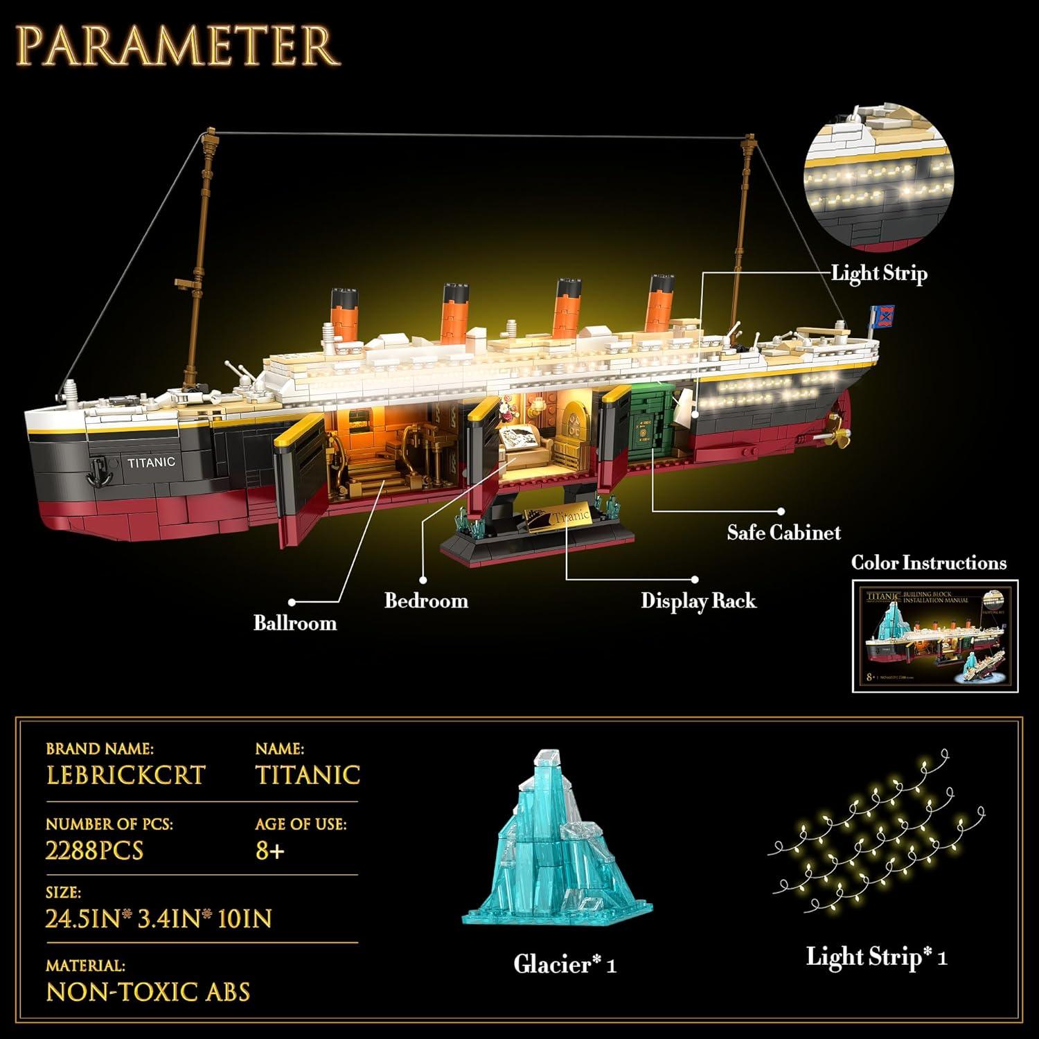 Juego de Bloques Titanic LeBrickCrt 2288 Piezas con Luz LED