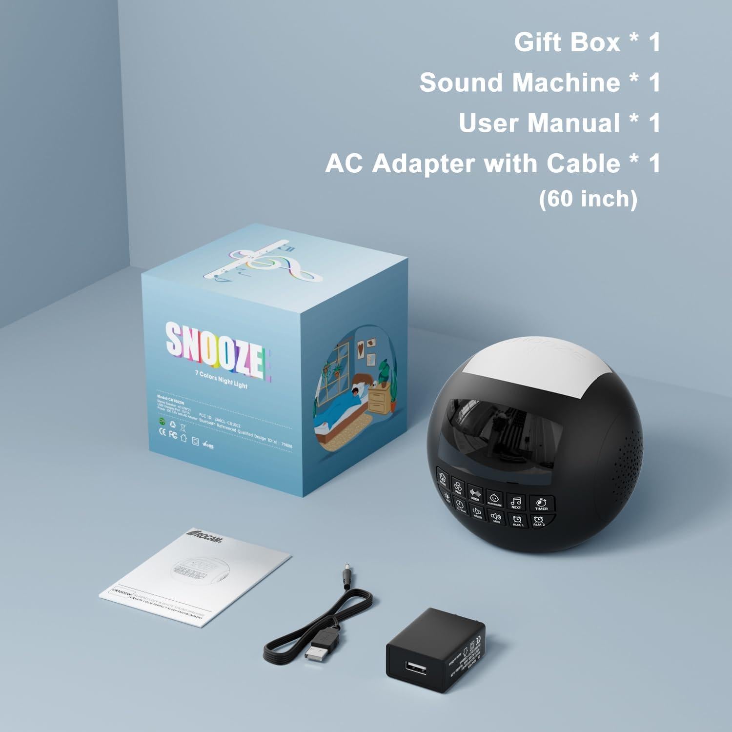 Máquina de Sonido Blanco ROCAM con Bluetooth y Luz Nocturna