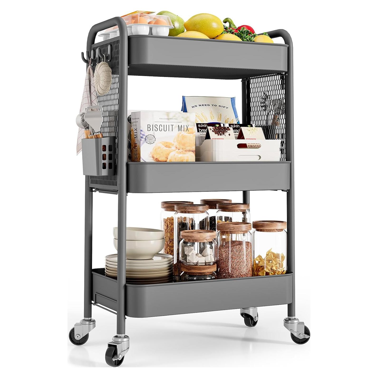 Carro Rodante de Almacenamiento TOOLF 3 Niveles Metal Gris