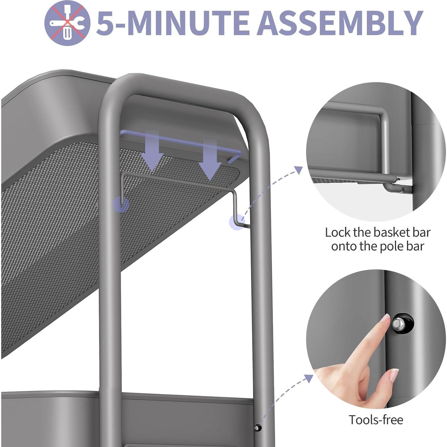 Carro Rodante de Almacenamiento TOOLF 3 Niveles Metal Gris