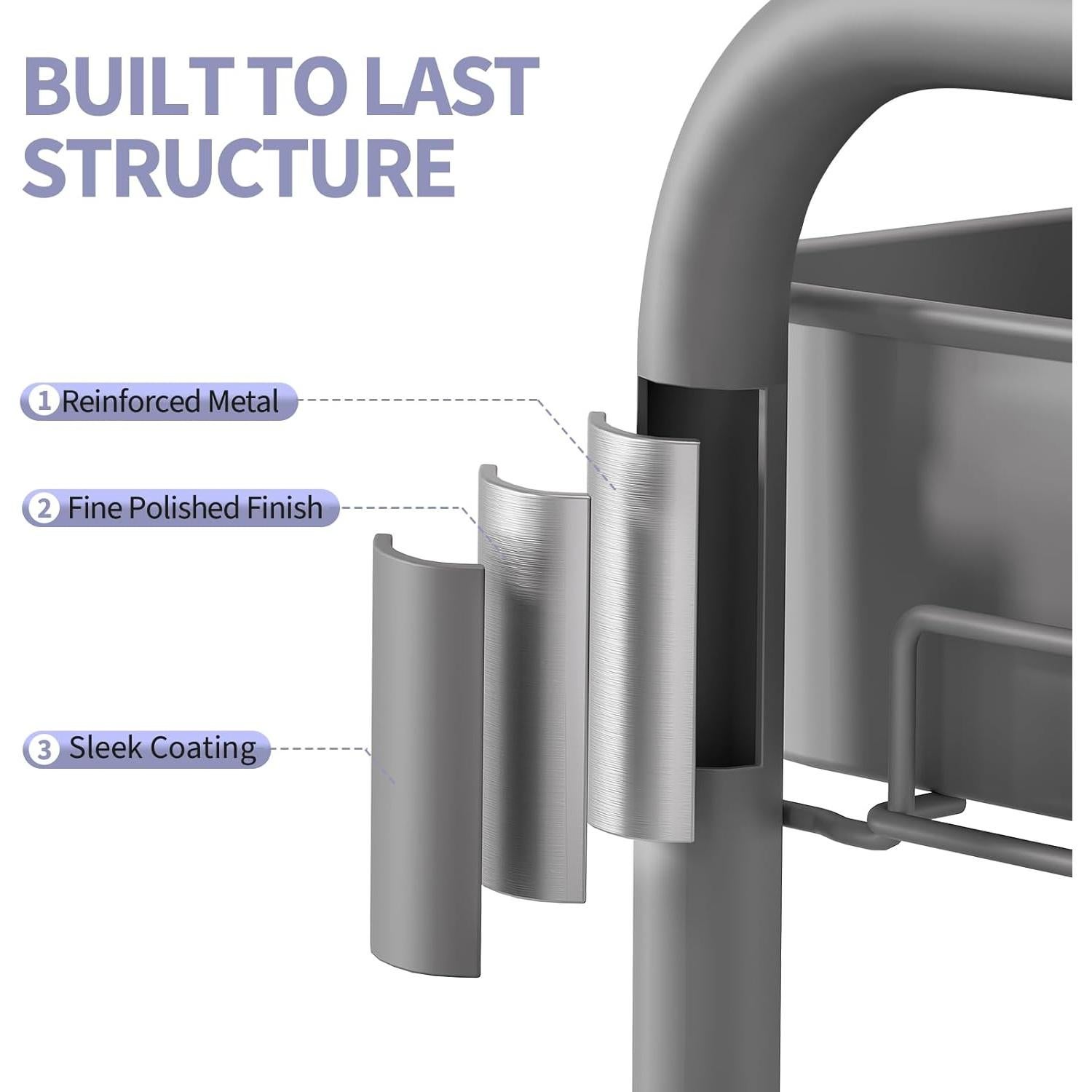 Carro Rodante de Almacenamiento TOOLF 3 Niveles Metal Gris