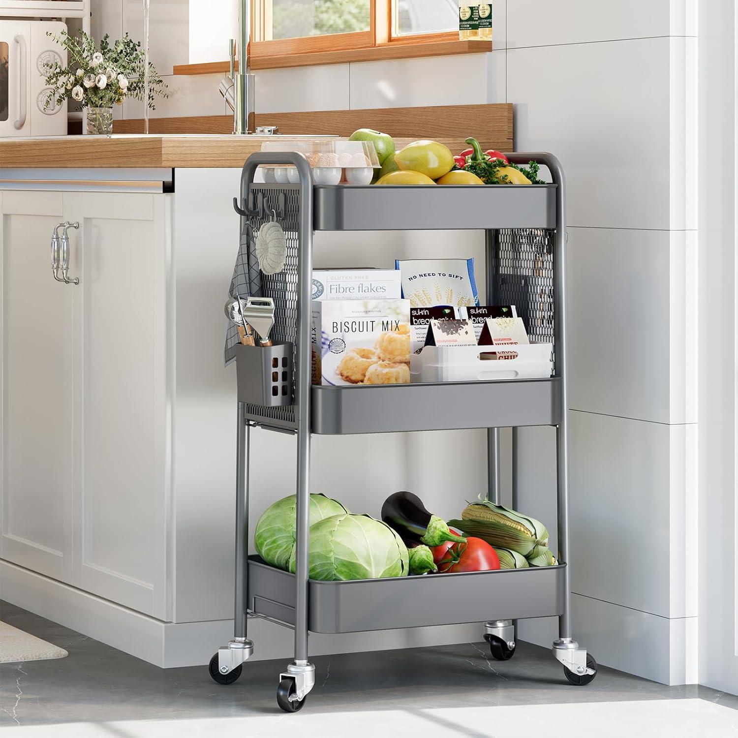 Carro Rodante de Almacenamiento TOOLF 3 Niveles Metal Gris