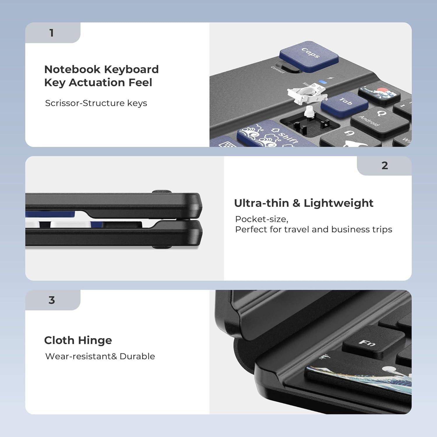 Teclado Plegable Bluetooth OHY WK60 - Arte Kanagawa, 20H Batería