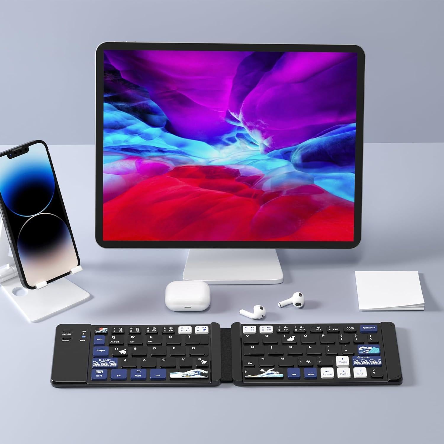 Teclado Plegable Bluetooth OHY WK60 - Arte Kanagawa, 20H Batería