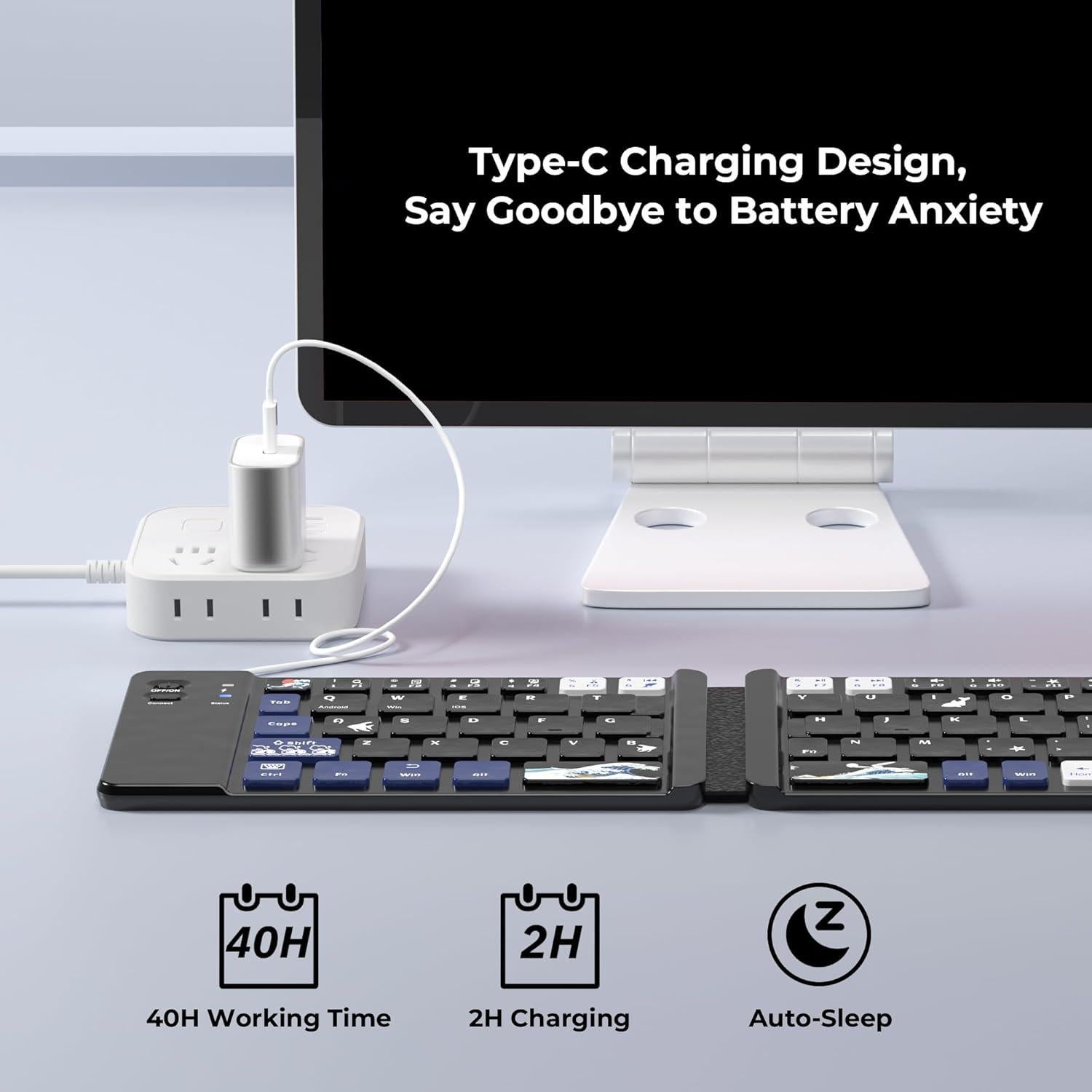 Teclado Plegable Bluetooth OHY WK60 - Arte Kanagawa, 20H Batería