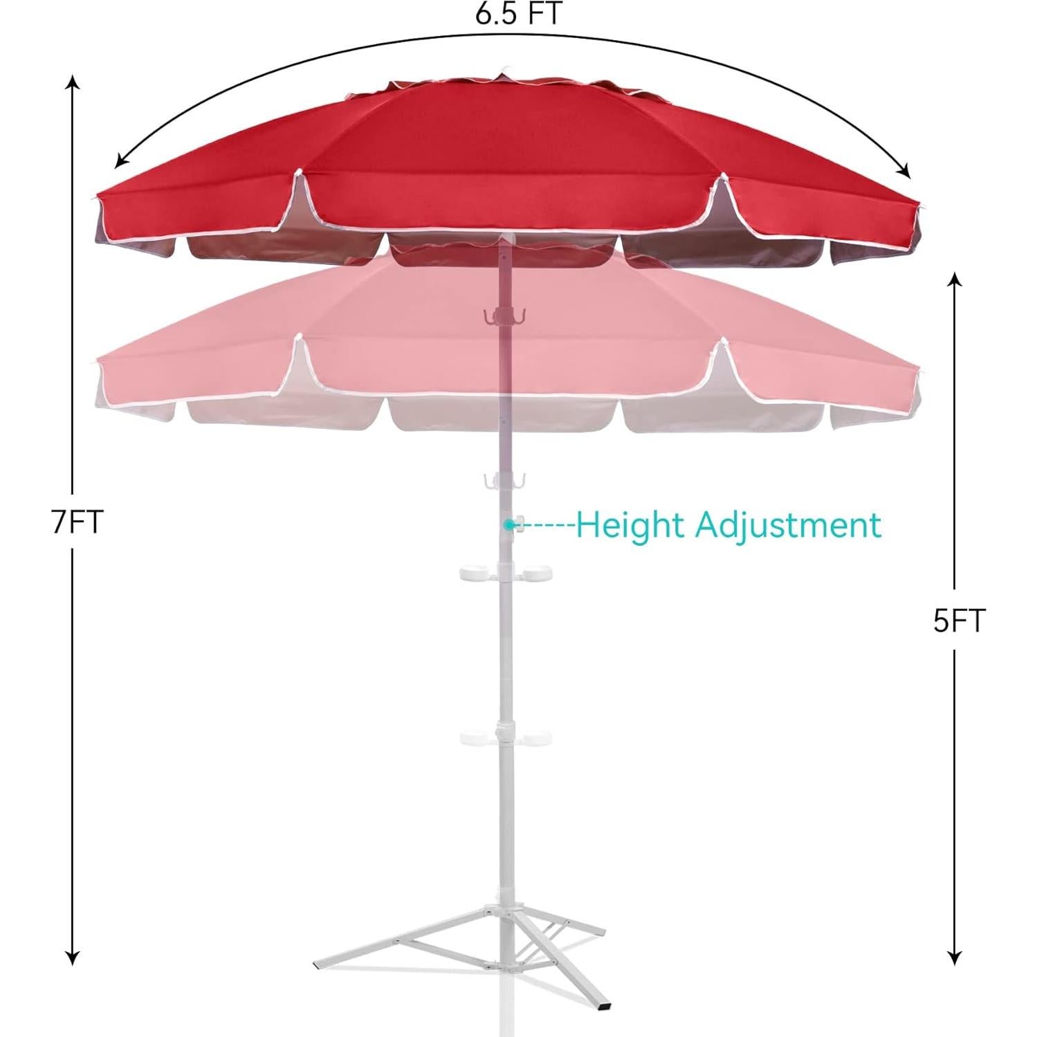 Sombrilla AMMSUN 1.98m Portátil Ajustable Rojo