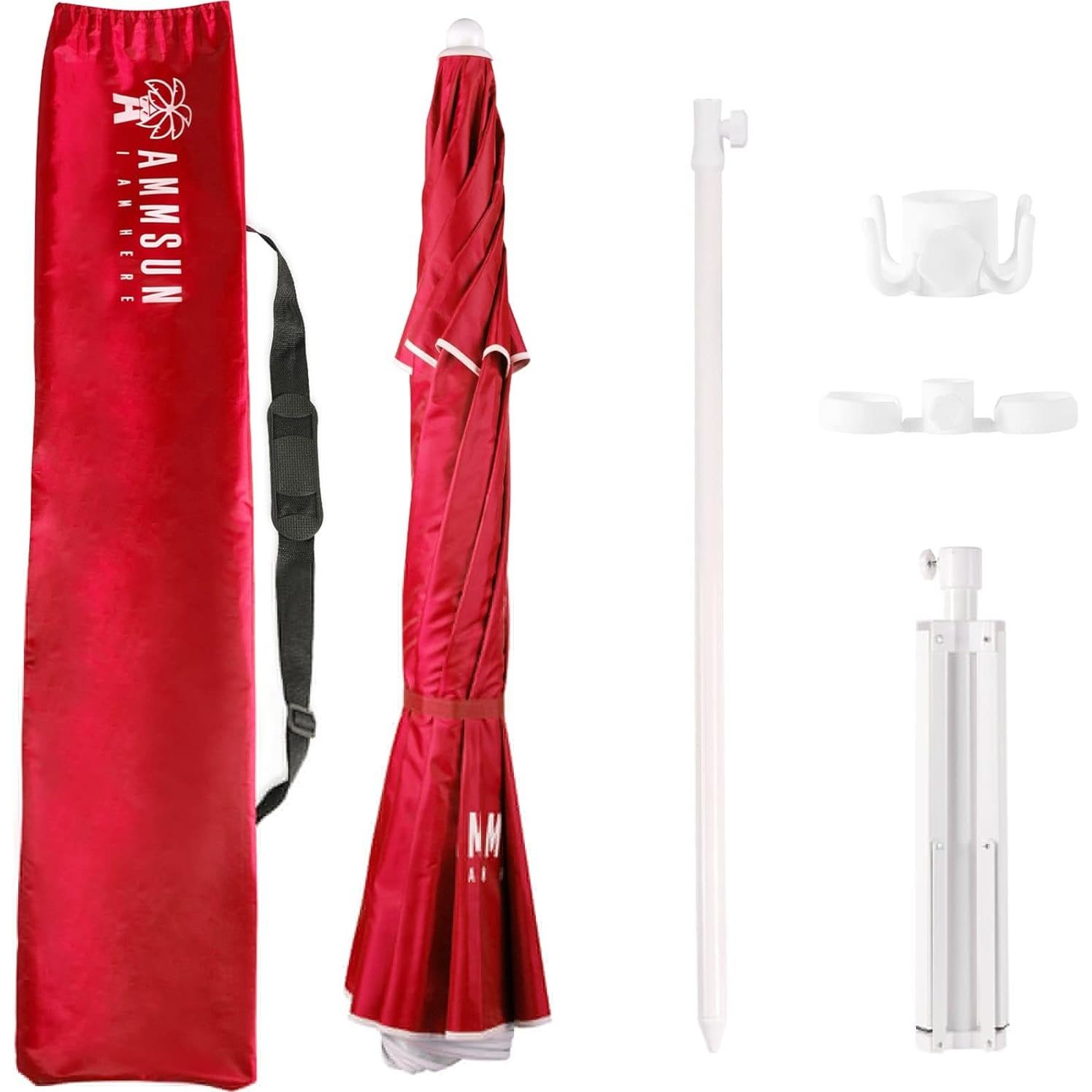 Sombrilla AMMSUN 1.98m Portátil Ajustable Rojo