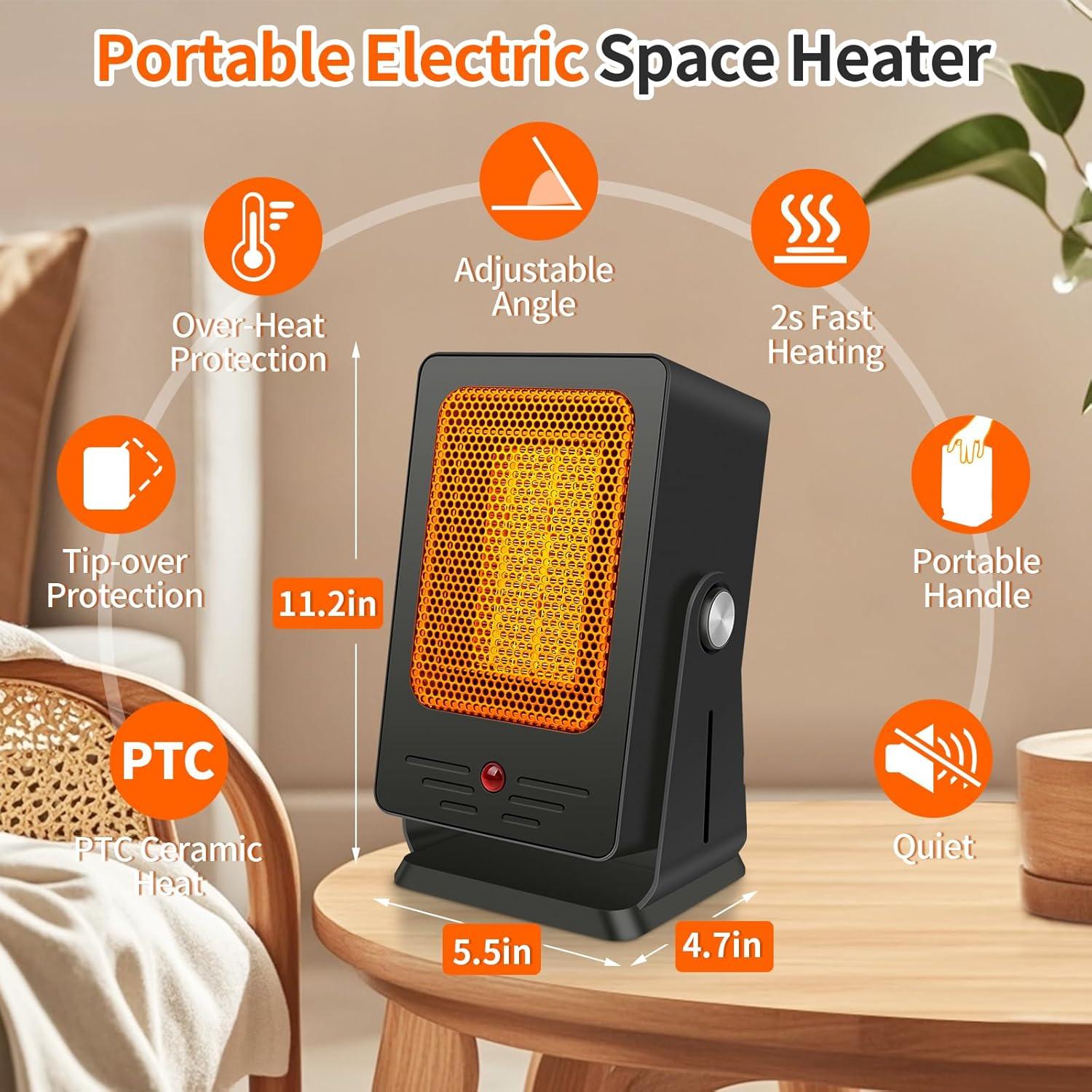 Calentador Eléctrico Verminget 900W Compacto Ajustable Negro