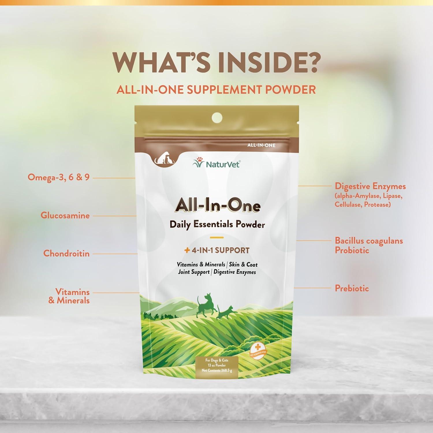 Suplemento Todo-en-Uno NaturVet para Perros 368.5g - Articulaciones, Piel y Digestión