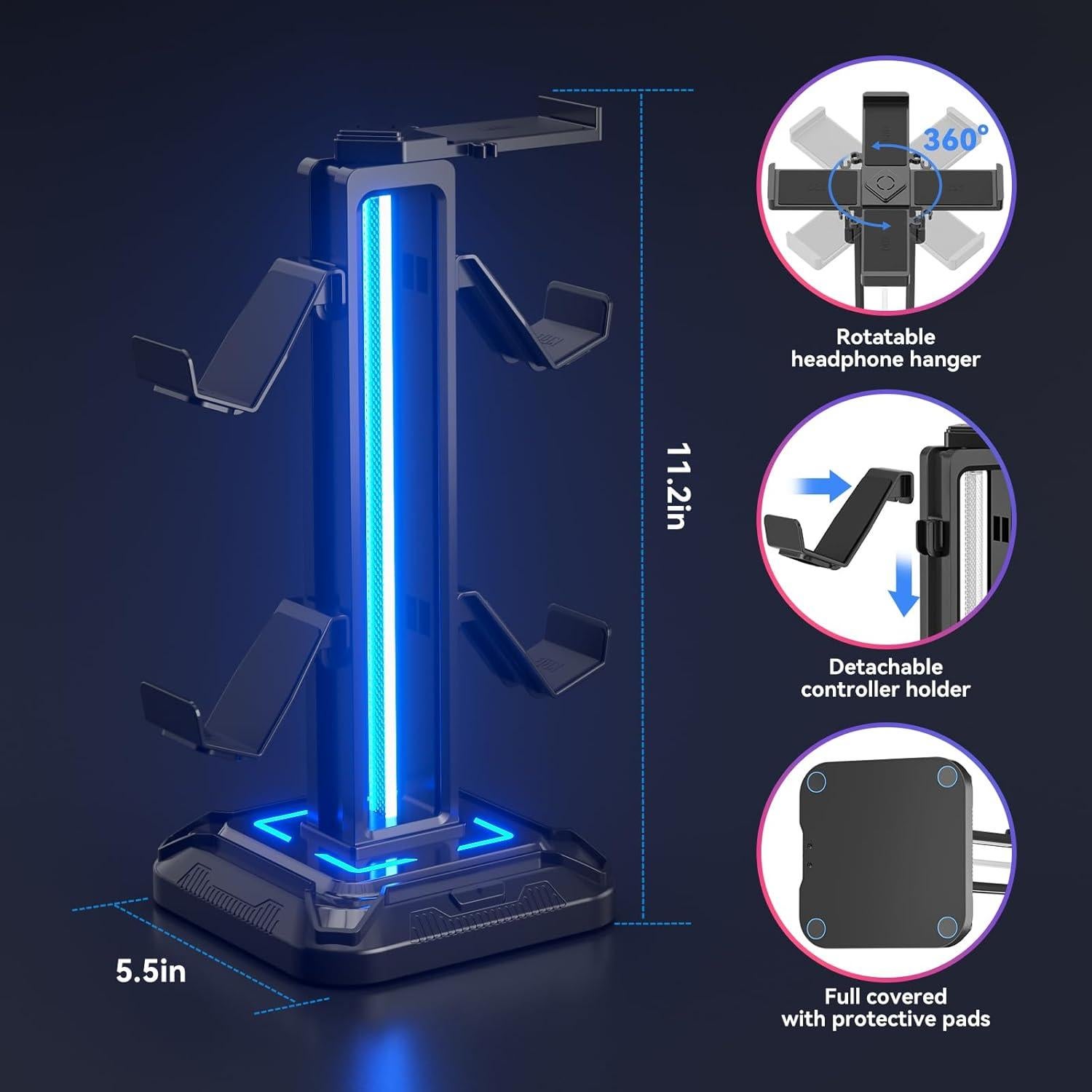Soporte para Auriculares RGB KDD KDD-728 con 9 Modos de Luz