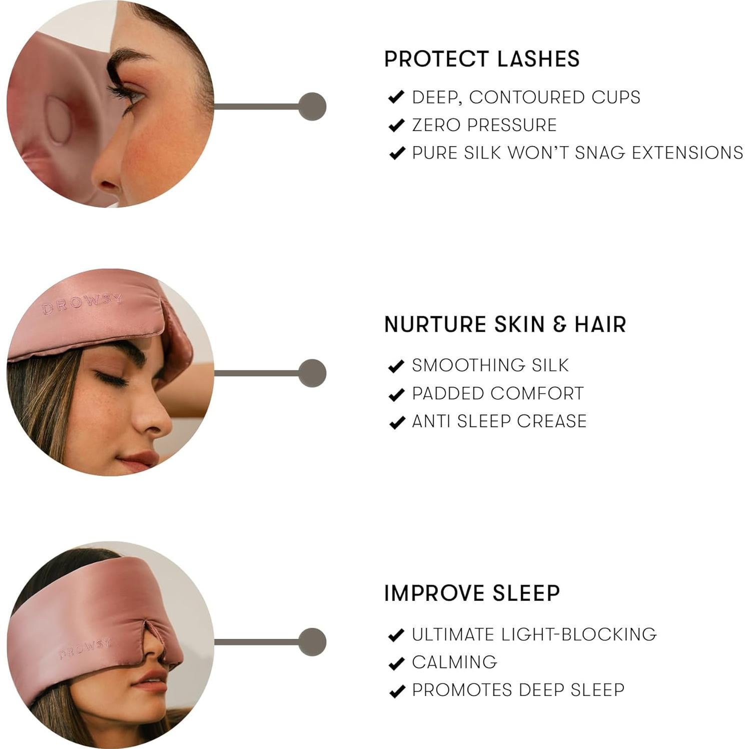 Máscara de Sueño de Seda Drowsy Rosa Damasceno - Protección Pestañas