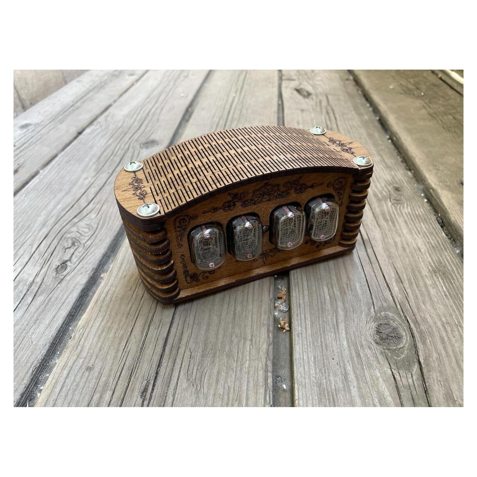 Reloj de Tubo Nixie IN-12 Vintage con Caja de Roble 12 Horas