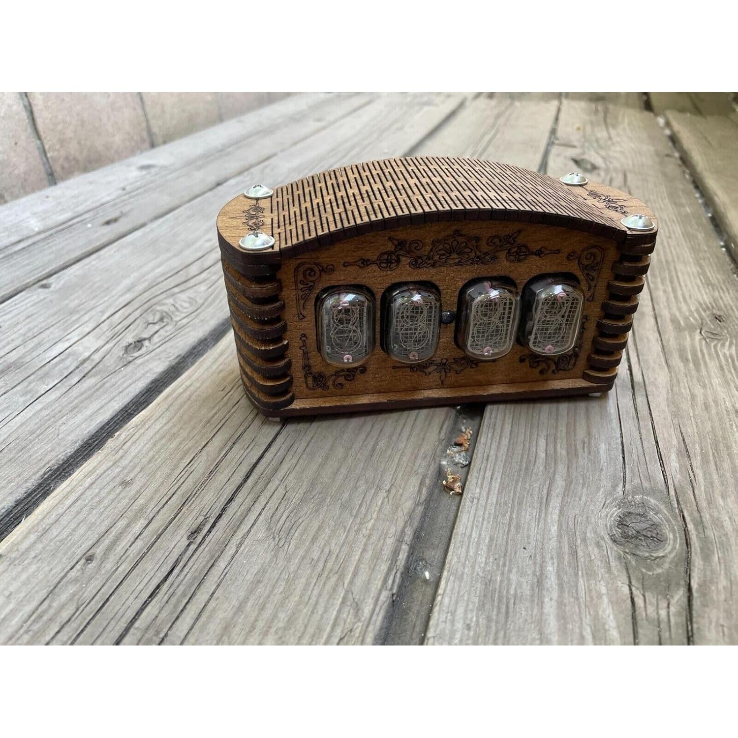 Reloj de Tubo Nixie IN-12 Vintage con Caja de Roble 12 Horas