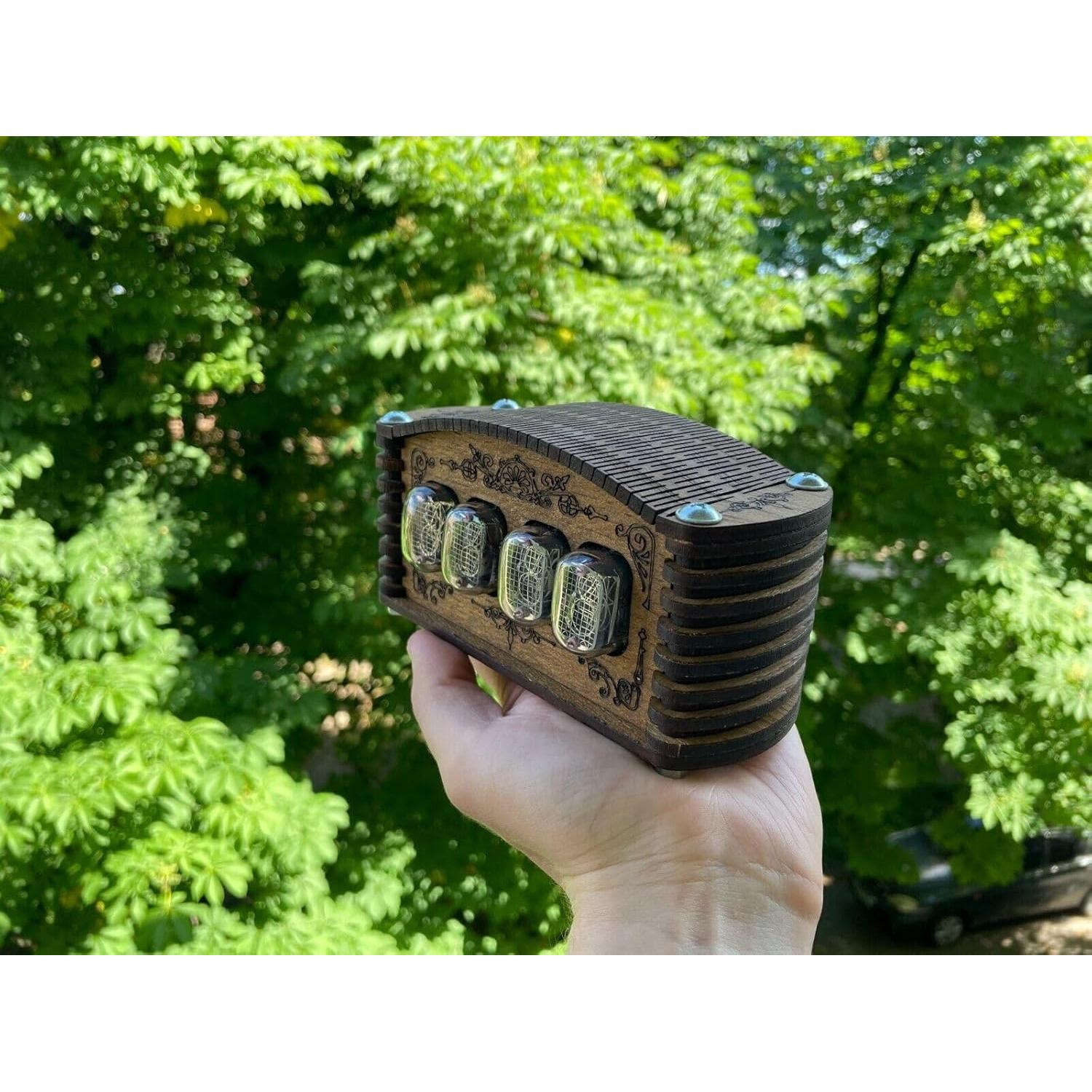 Reloj de Tubo Nixie IN-12 Vintage con Caja de Roble 12 Horas