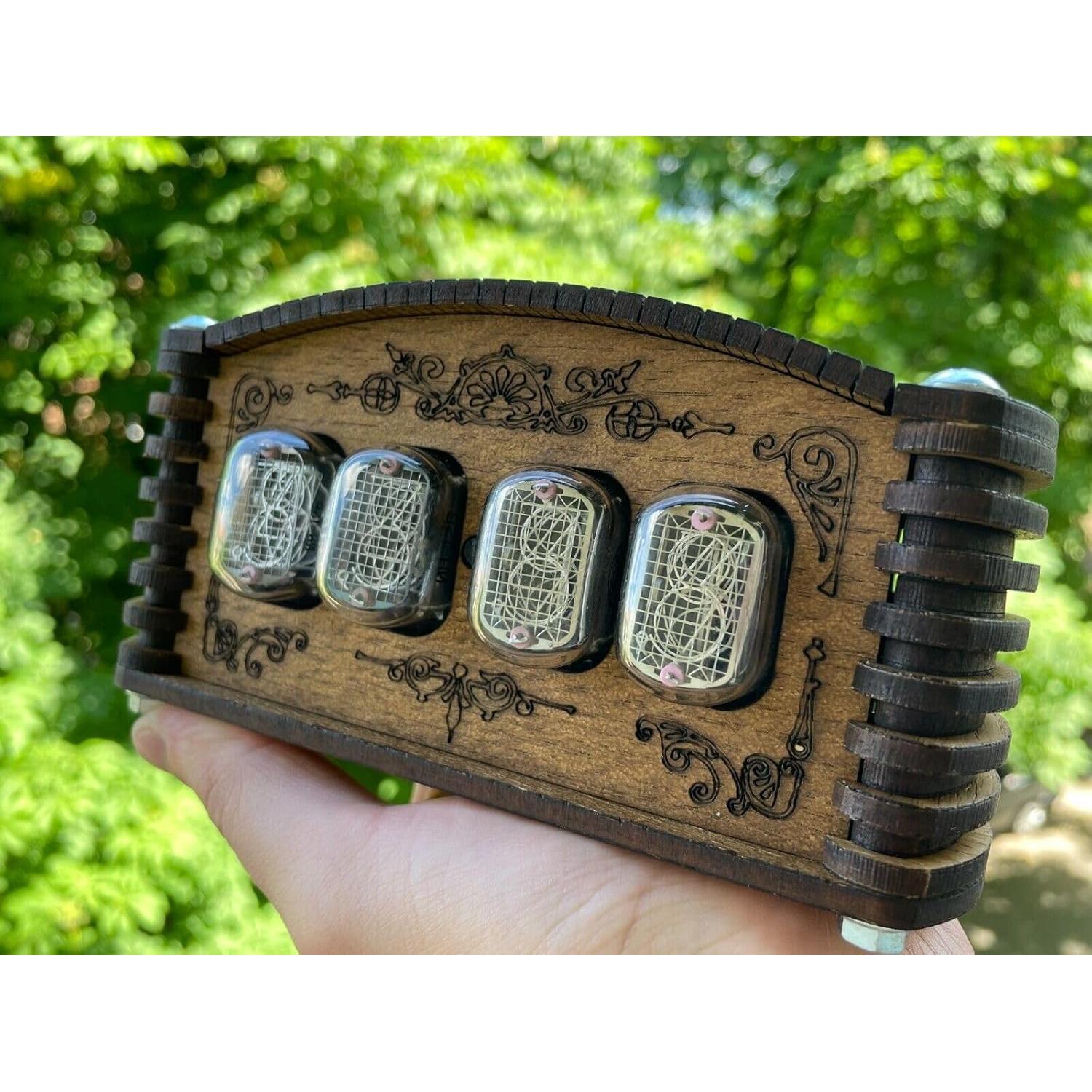 Reloj de Tubo Nixie IN-12 Vintage con Caja de Roble 12 Horas