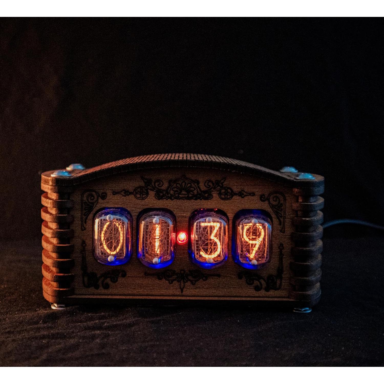Reloj de Tubo Nixie IN-12 Vintage con Caja de Roble 12 Horas