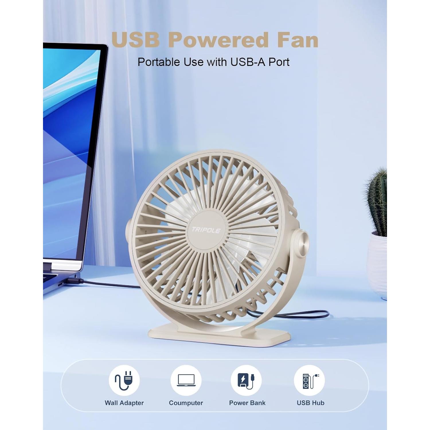 Ventilador de Escritorio USB TriPole KW37 Mini 3 Velocidades Beige