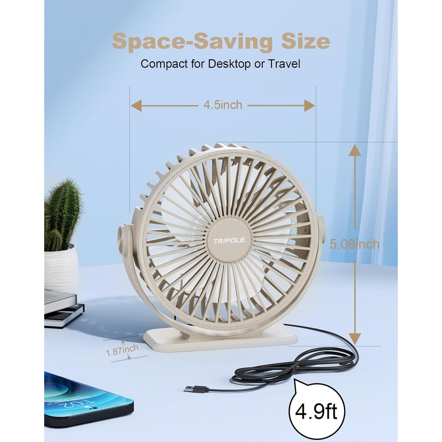 Ventilador de Escritorio USB TriPole KW37 Mini 3 Velocidades Beige