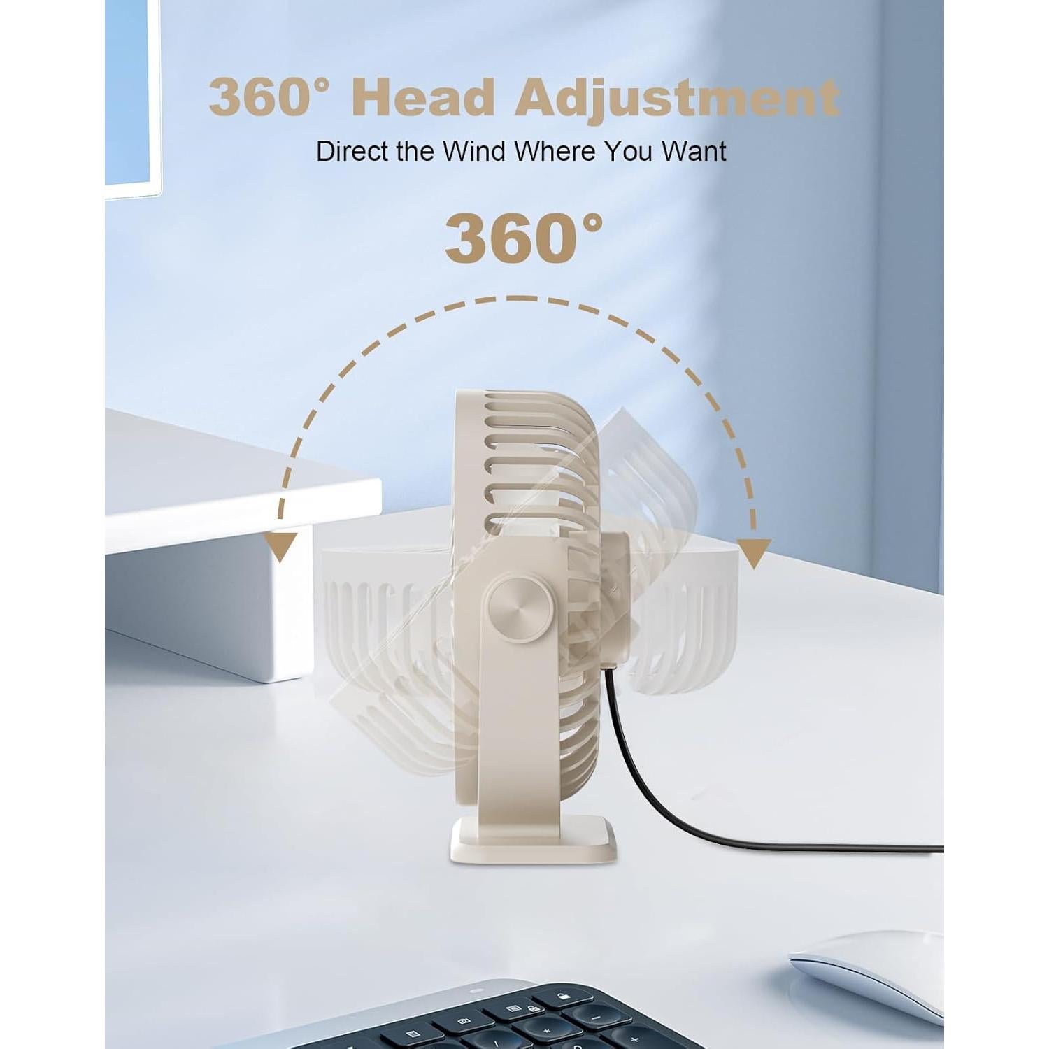 Ventilador de Escritorio USB TriPole KW37 Mini 3 Velocidades Beige