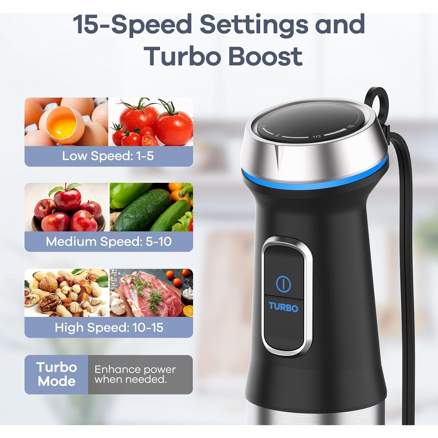 Batidora de Inmersión Ganiza GH10, 6 en 1, 15 Velocidades