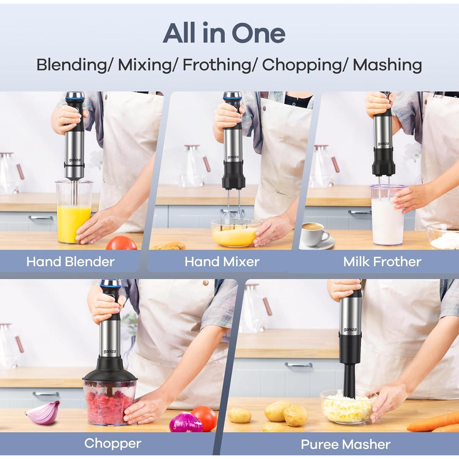 Batidora de Inmersión Ganiza GH10, 6 en 1, 15 Velocidades