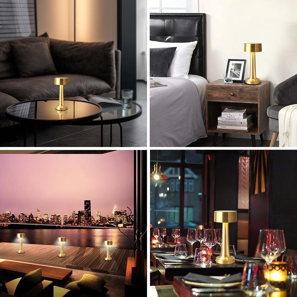 Lámpara de Mesa LED Portátil HPUFKOT Oro Metálico 3 Niveles