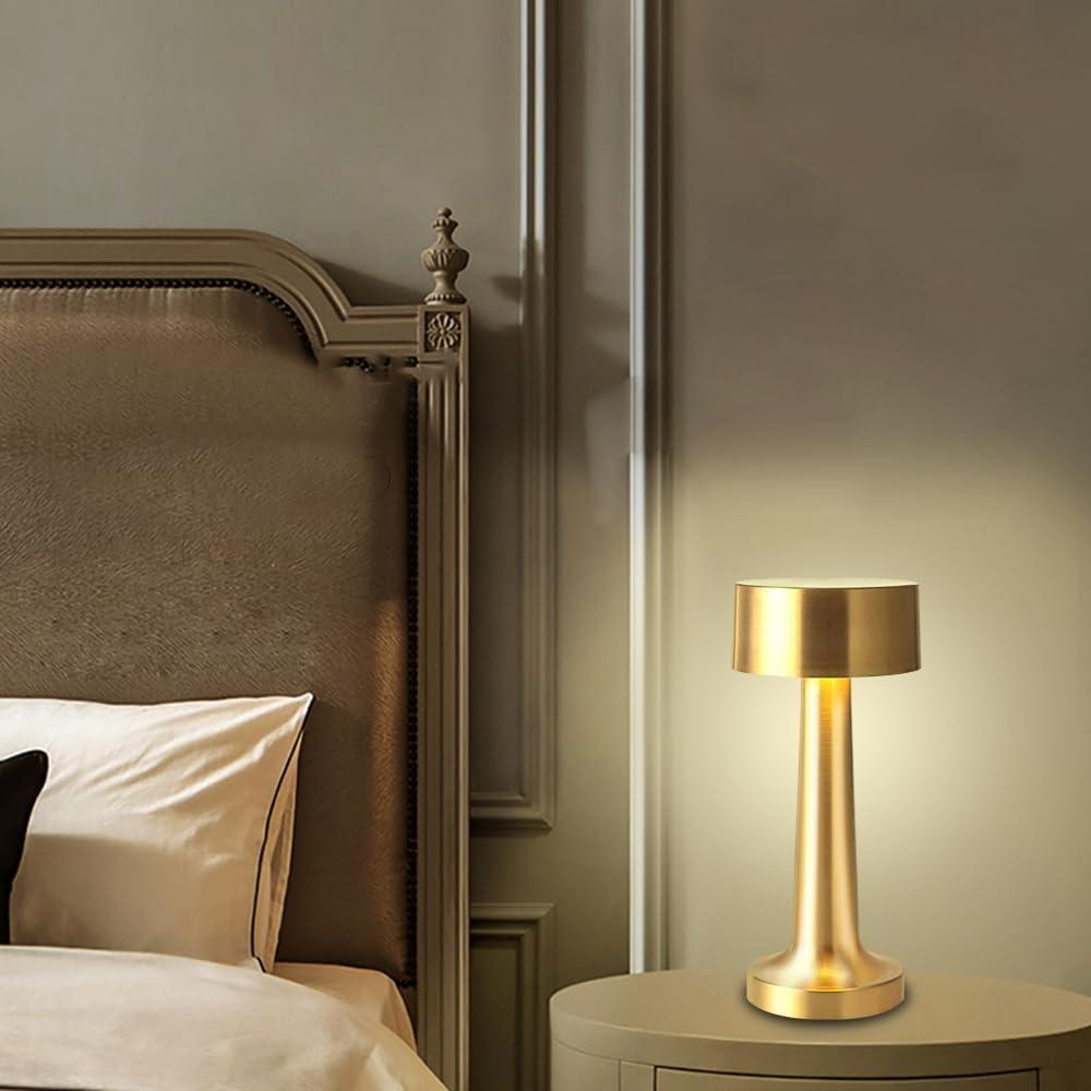 Lámpara de Mesa LED Portátil HPUFKOT Oro Metálico 3 Niveles