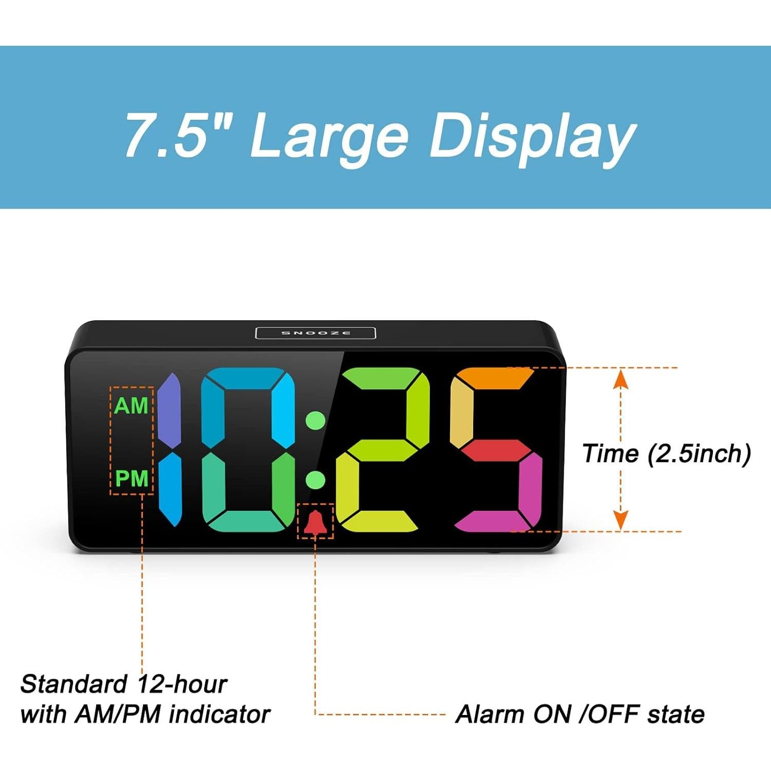 Reloj Despertador Digital Welgo 7.5" LED Ajustable USB