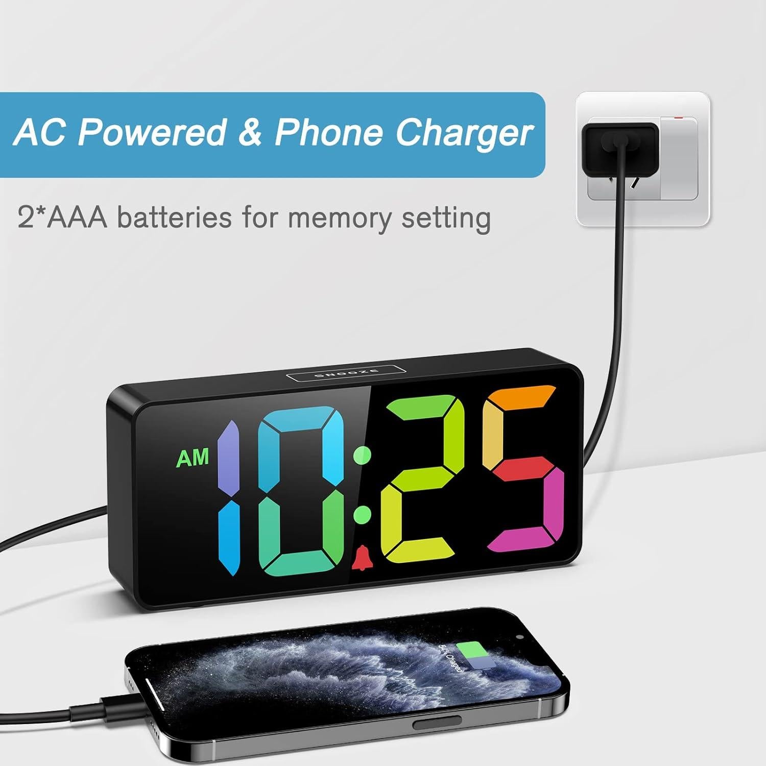 Reloj Despertador Digital Welgo 7.5" LED Ajustable USB