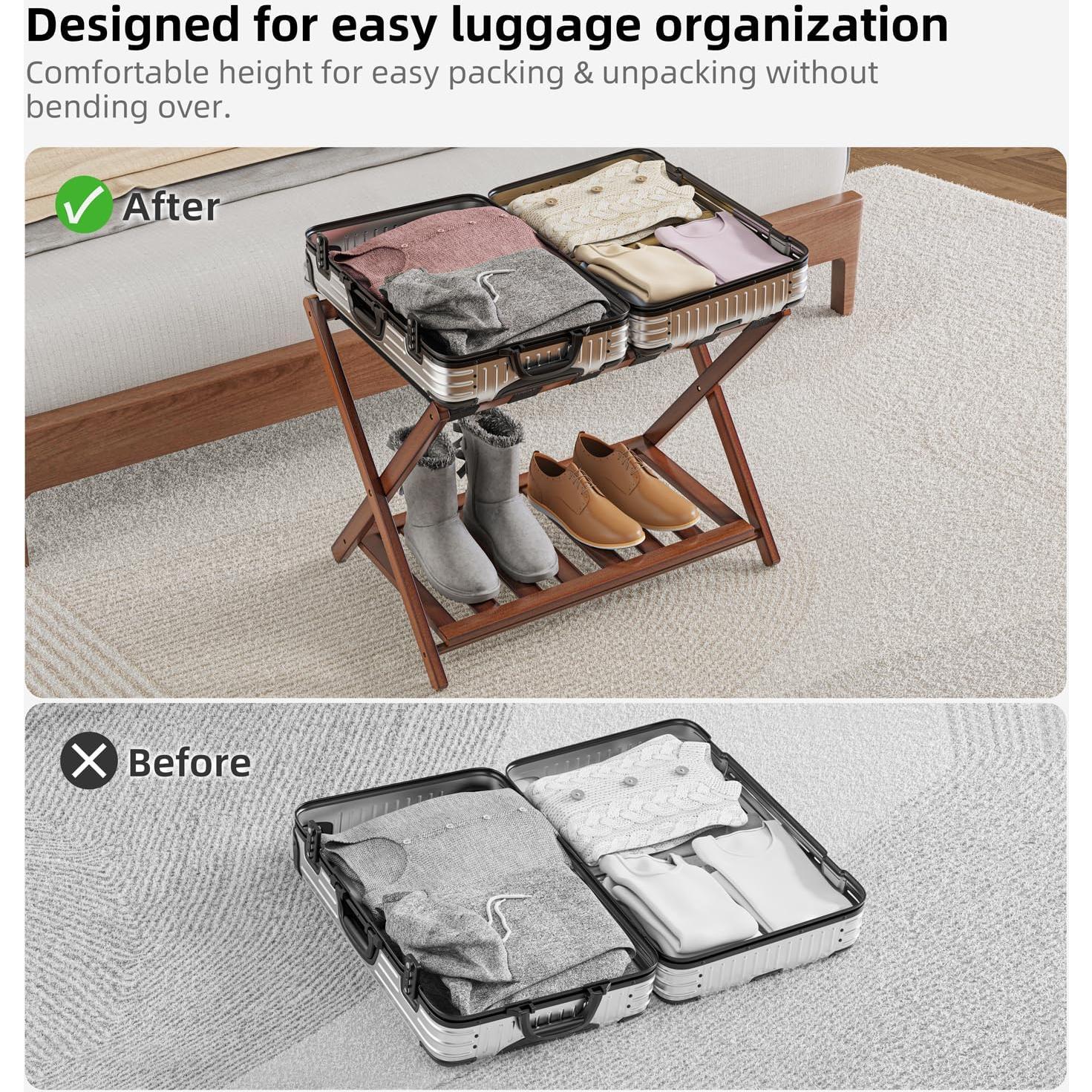 Soporte de Equipaje de Bambú BAMBOOHOMIE Plegable 67.9x43.9 cm