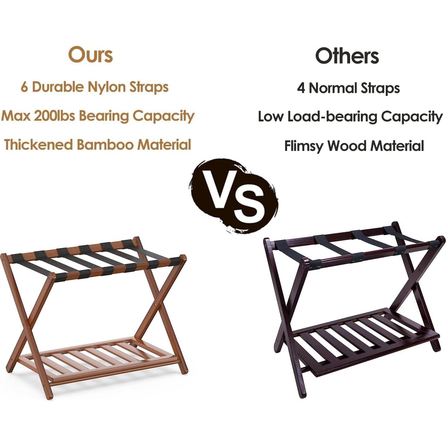 Soporte de Equipaje de Bambú BAMBOOHOMIE Plegable 67.9x43.9 cm