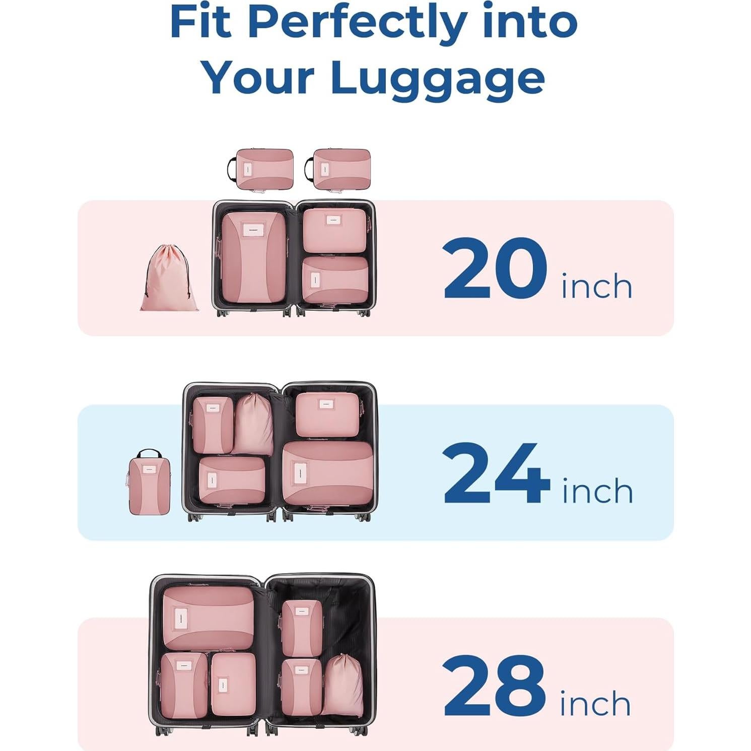 Cubos de Compresión para Empacar BAGSMART 6 PCS Rosa Bebé