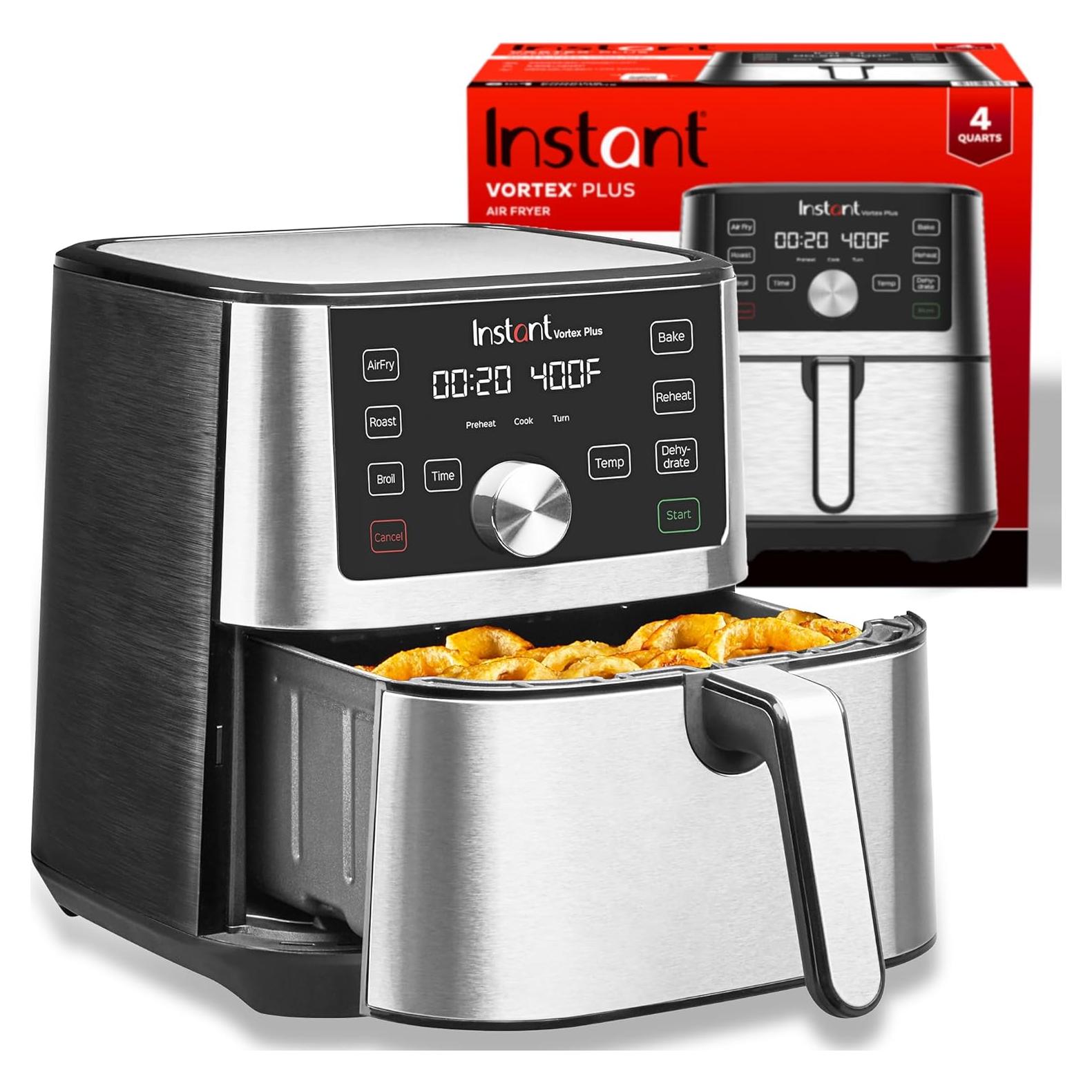 Instant Pot Vortex Plus 4QT Air Fryer, Custom Program Options, 6-in-1 Functions Crisps, Broils, Roasts, Dehydrates, Bakes, Reheats, 100+ In-App Recipes, from the Makers of Instant Pot, Stainless Steel