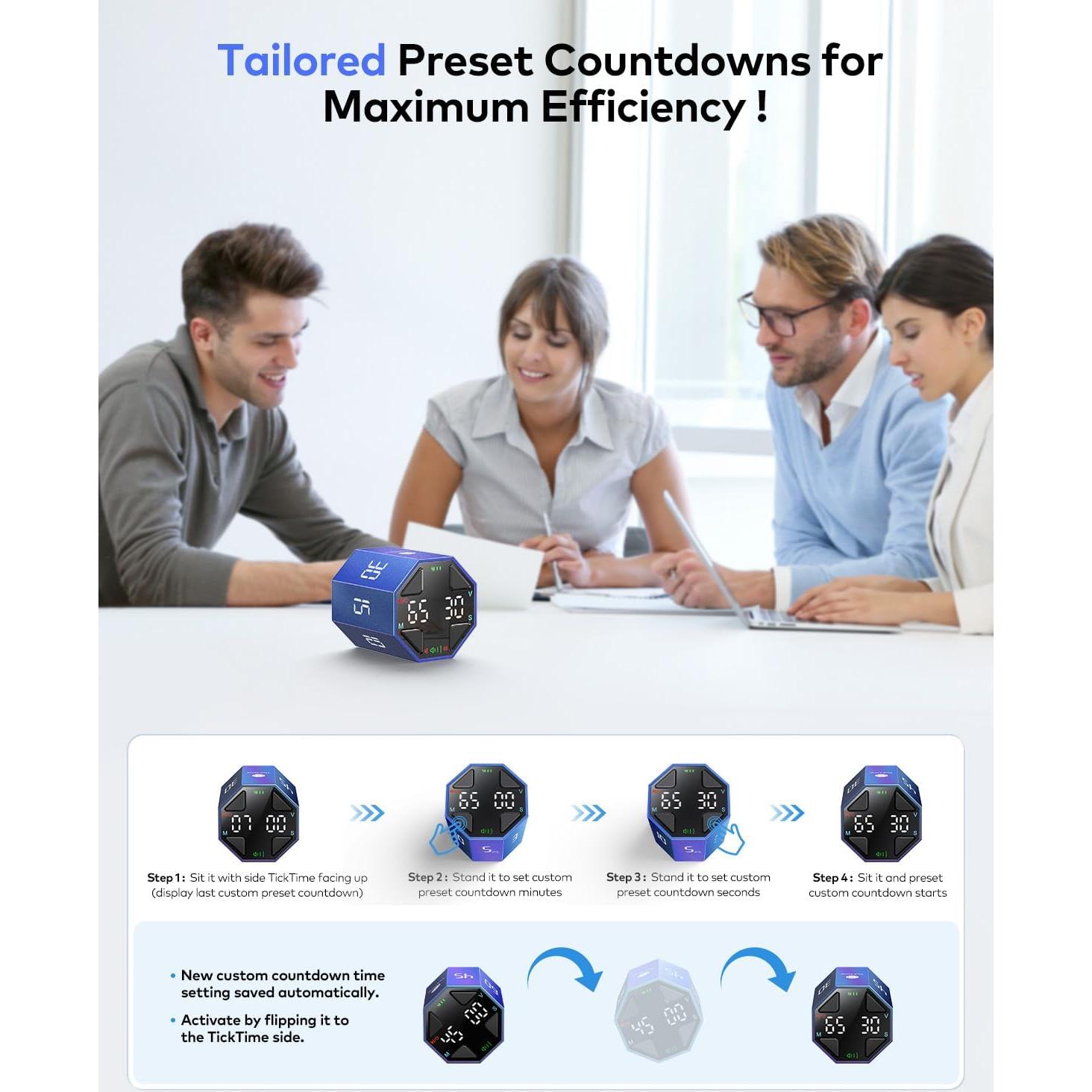 Temporizador Pomodoro Ticktime Azul, 7 Modos, Silencioso y Recargable