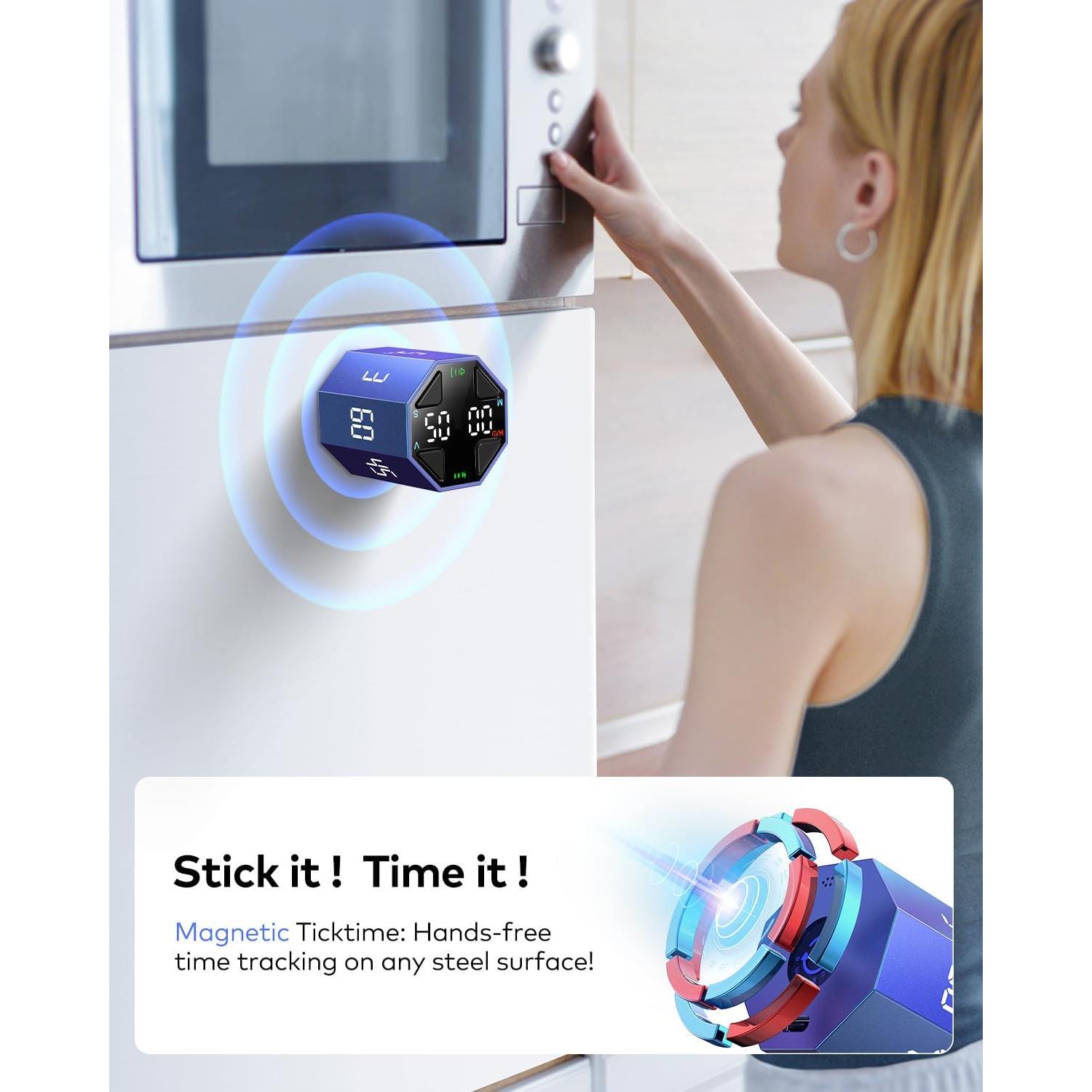 Temporizador Pomodoro Ticktime Azul, 7 Modos, Silencioso y Recargable