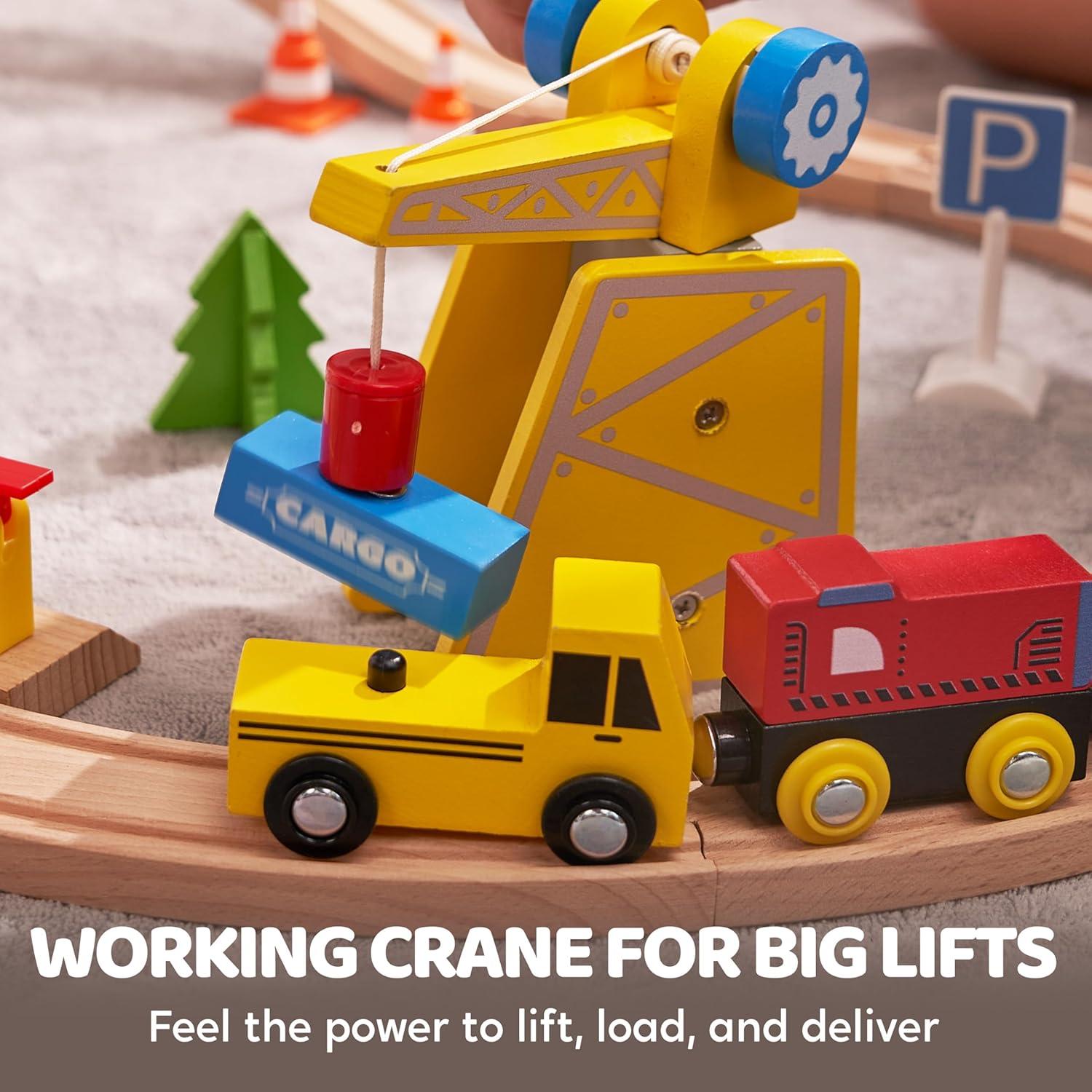 Juego de Tren de Madera Joyin 60 Piezas con Grúa Magnética