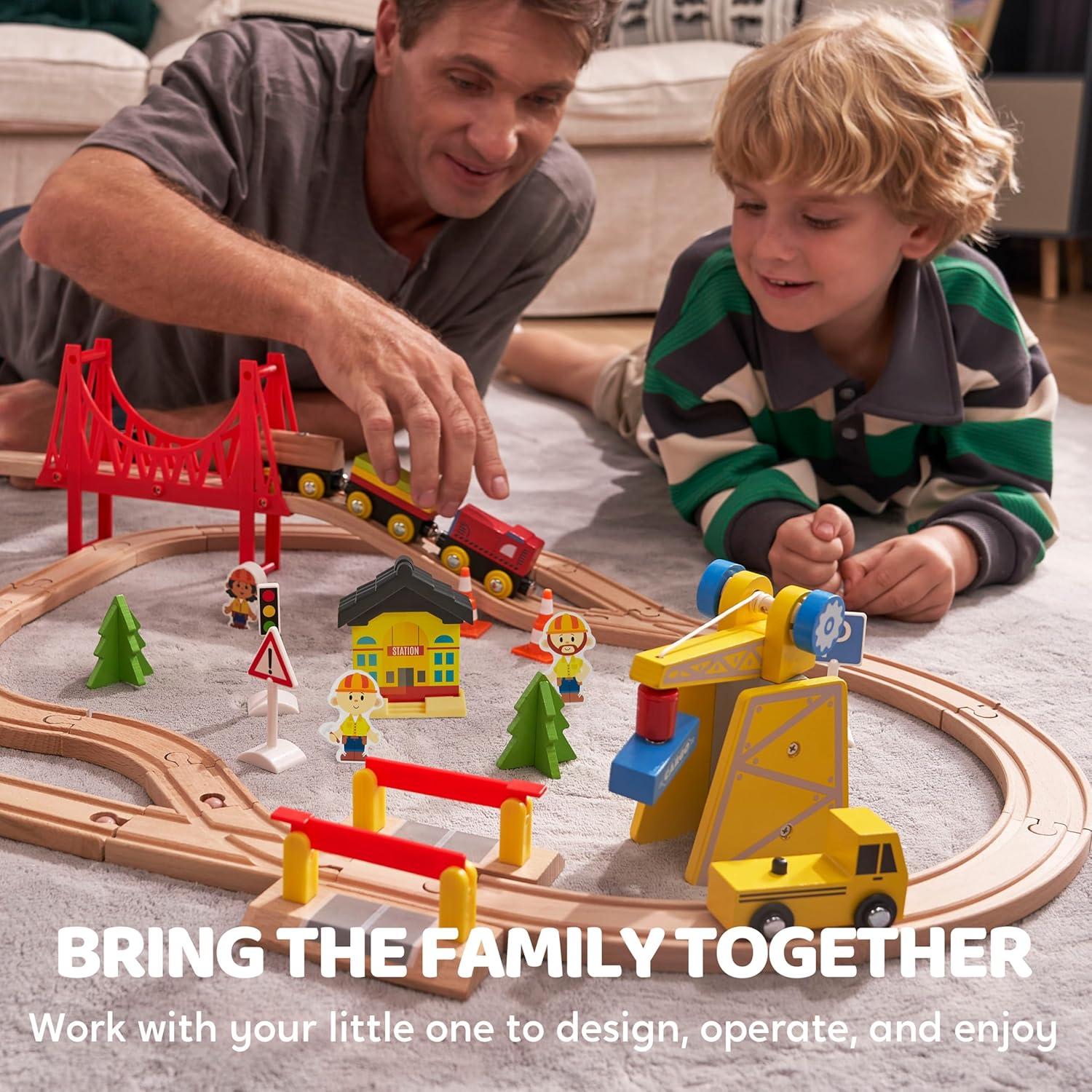 Juego de Tren de Madera Joyin 60 Piezas con Grúa Magnética