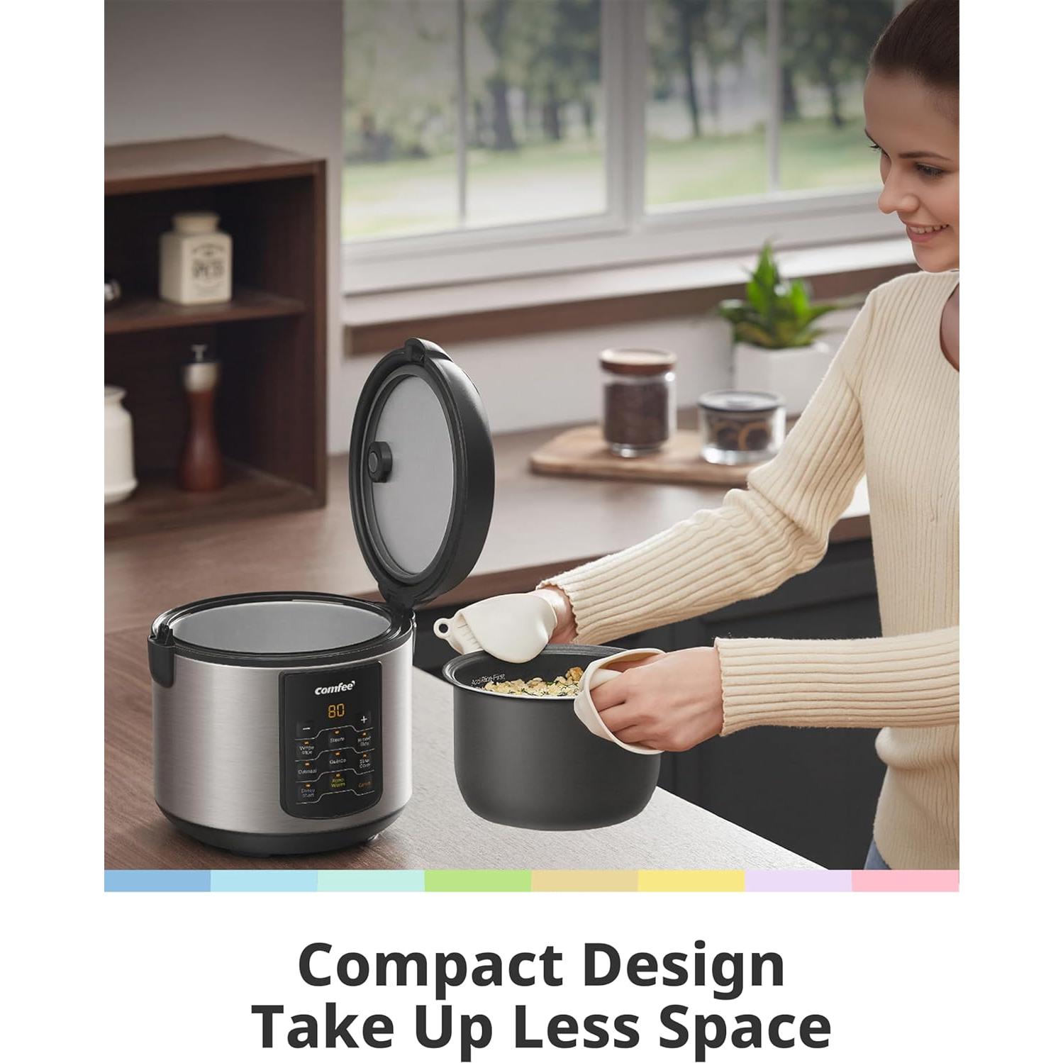 Cocedor de Arroz COMFEE' Eléctrico 2 QT Acero Inoxidable 6 en 1